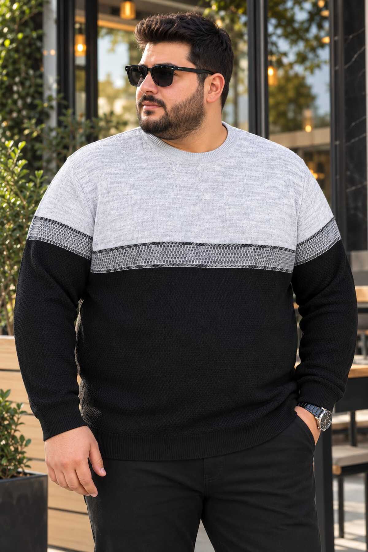 Castello 🧶 Battal Boy Erkek Triko Kazak, Büyük Beden Desenli Bisiklet Yaka ✨