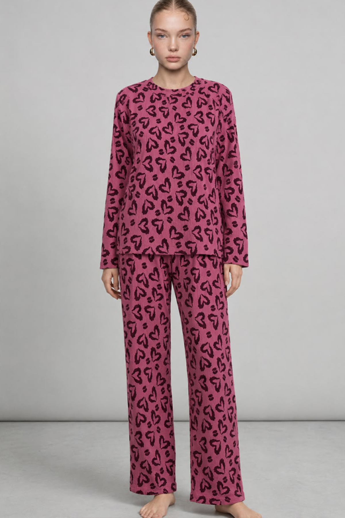 FİT WOMEN Kadın Çizgili Regular Fit Lila Pijama Takımı 4764 görsel 3
