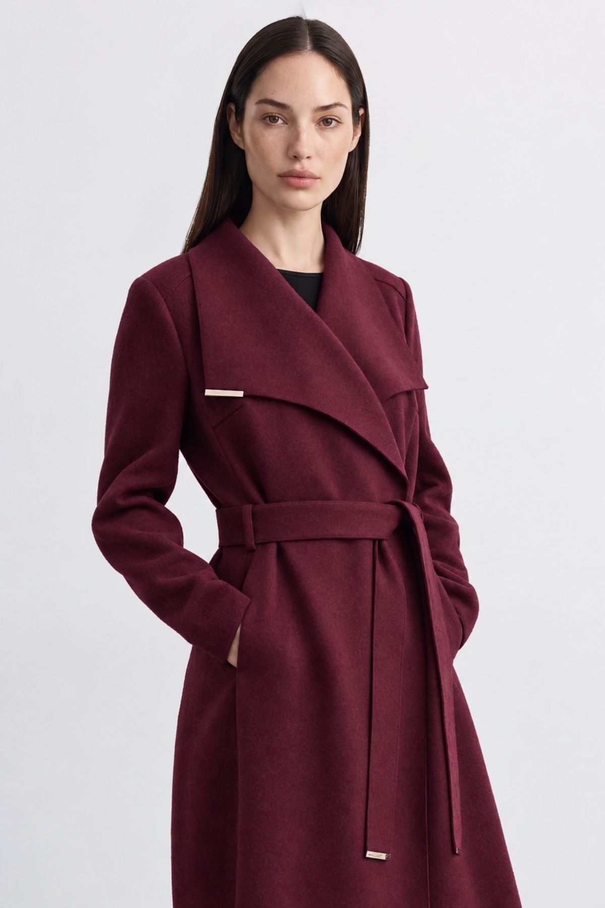 MAG FASHİON Kadın Bordo Kaşe Kaban Özel İtalyan Tasarım görsel 3