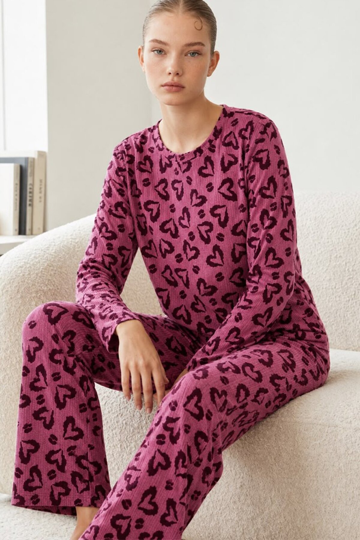 FİT WOMEN Kadın Çizgili Regular Fit Lila Pijama Takımı 4764