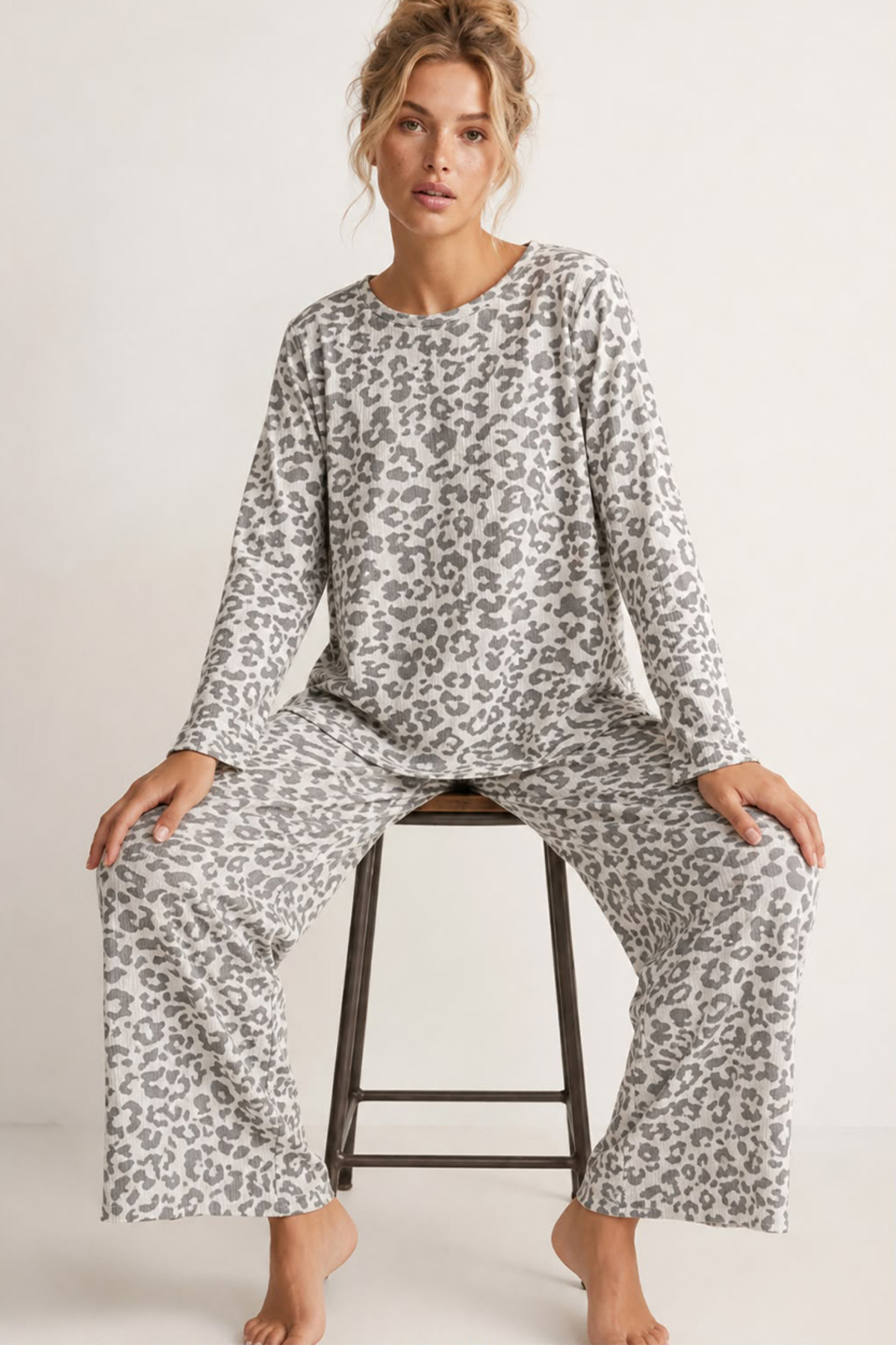 FİT WOMEN Kadın Comfort Esnek Gri Pijama Takımı 4763 görsel 3
