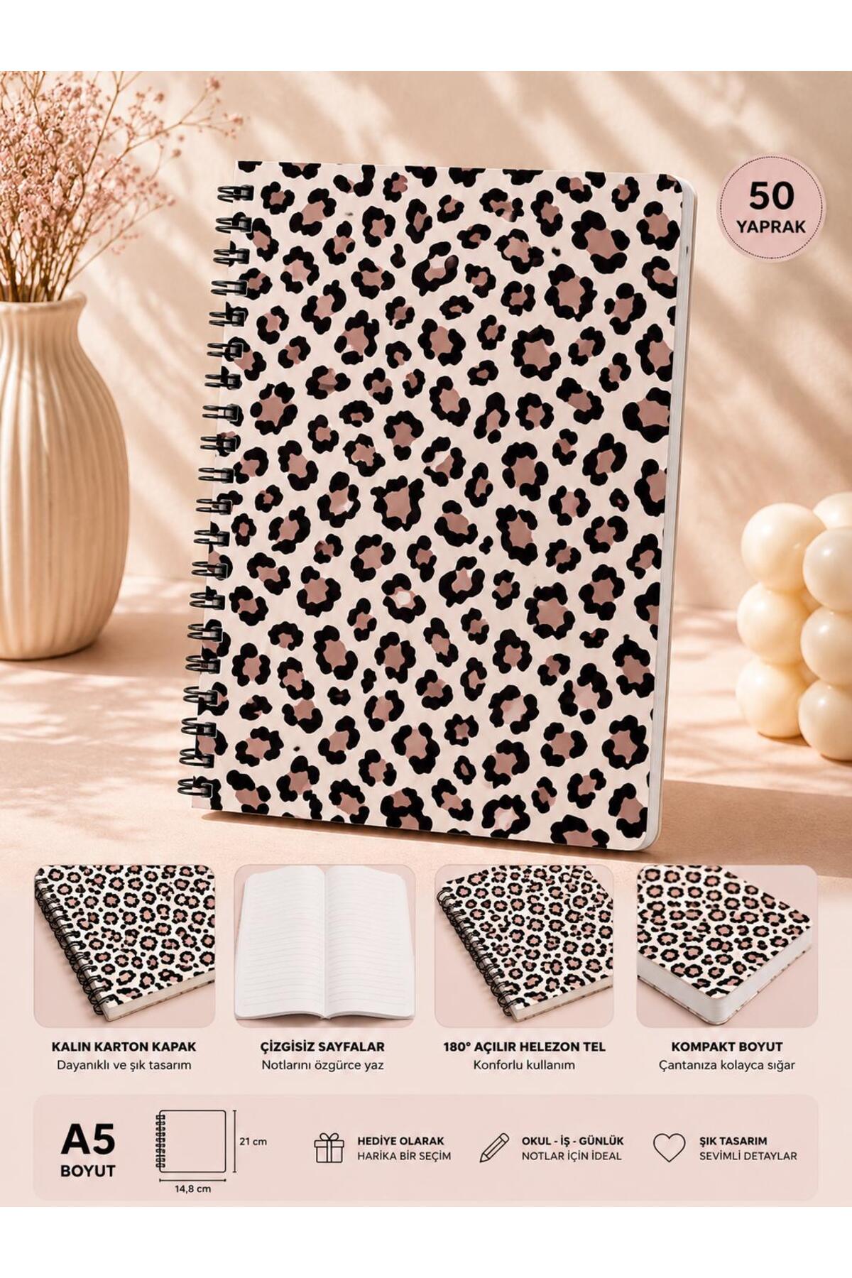 ÖZ KIRTASİYE Leopar Desenli A5 Çizgisiz Defter