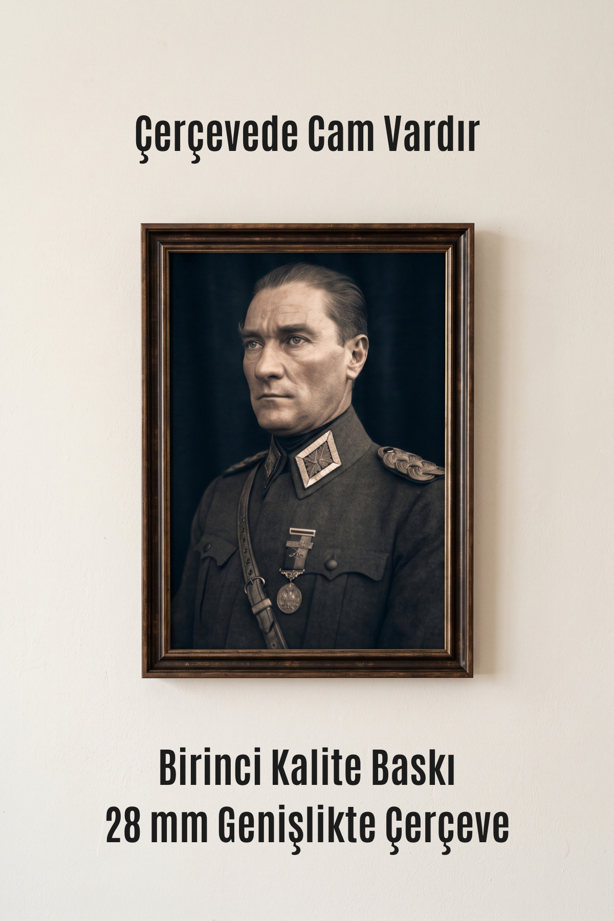 Atatürk Tablosu, Çerçeveli, Camlı, Ayaklı, Kaliteli Baskı Dekoratif Duvar ve Masaüstü Tablosu görseli 3