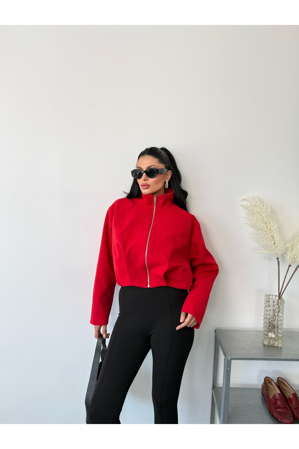 LB Laluna Butik Kadın Oversize Astarlı Bomber Ceket görsel 3