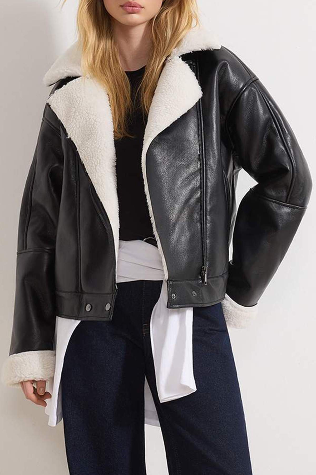 Trendyol Collection Black Oversized Faux Leather Biker Jacket with