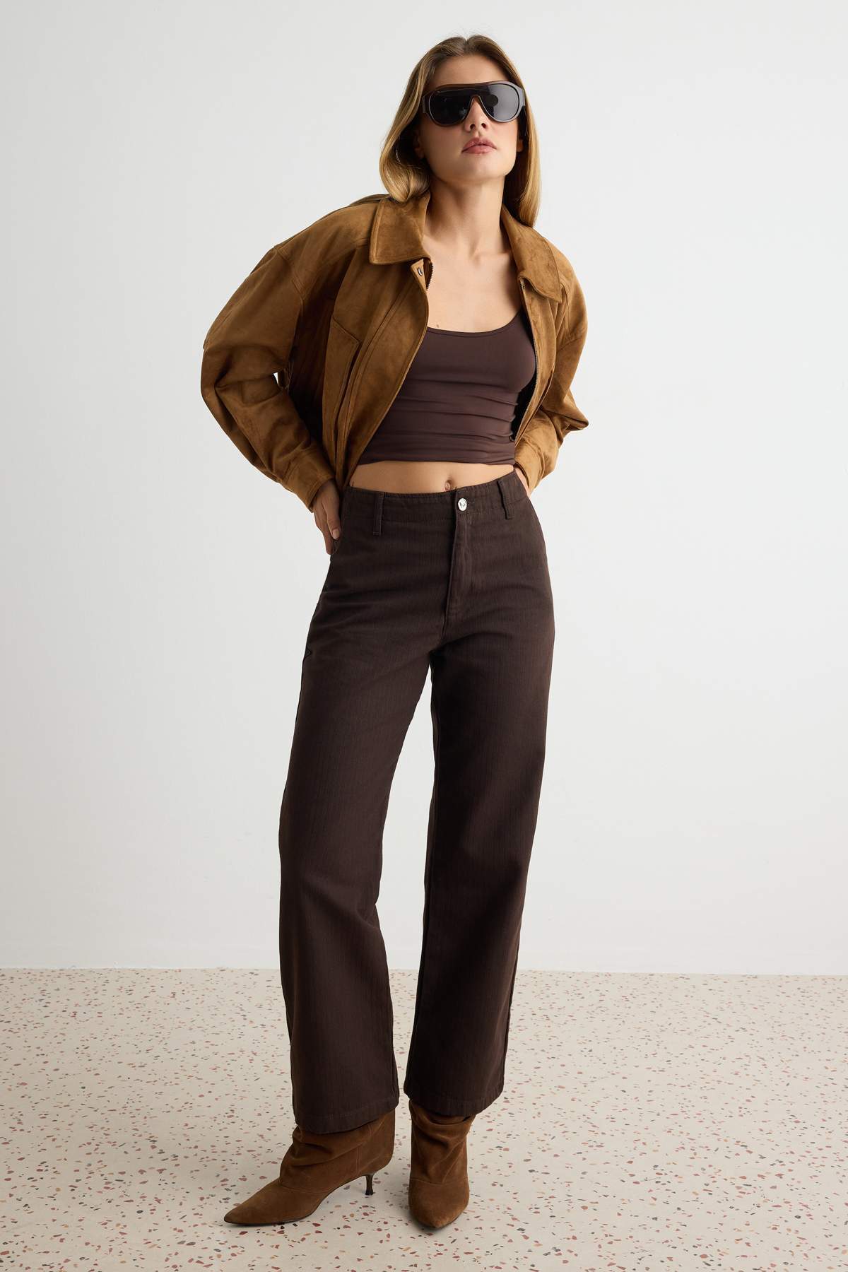Trendyolmilla Kahverengi Kalın Gabardin Straigt/Düz Kesim Pantolon TWOAW27PL00055