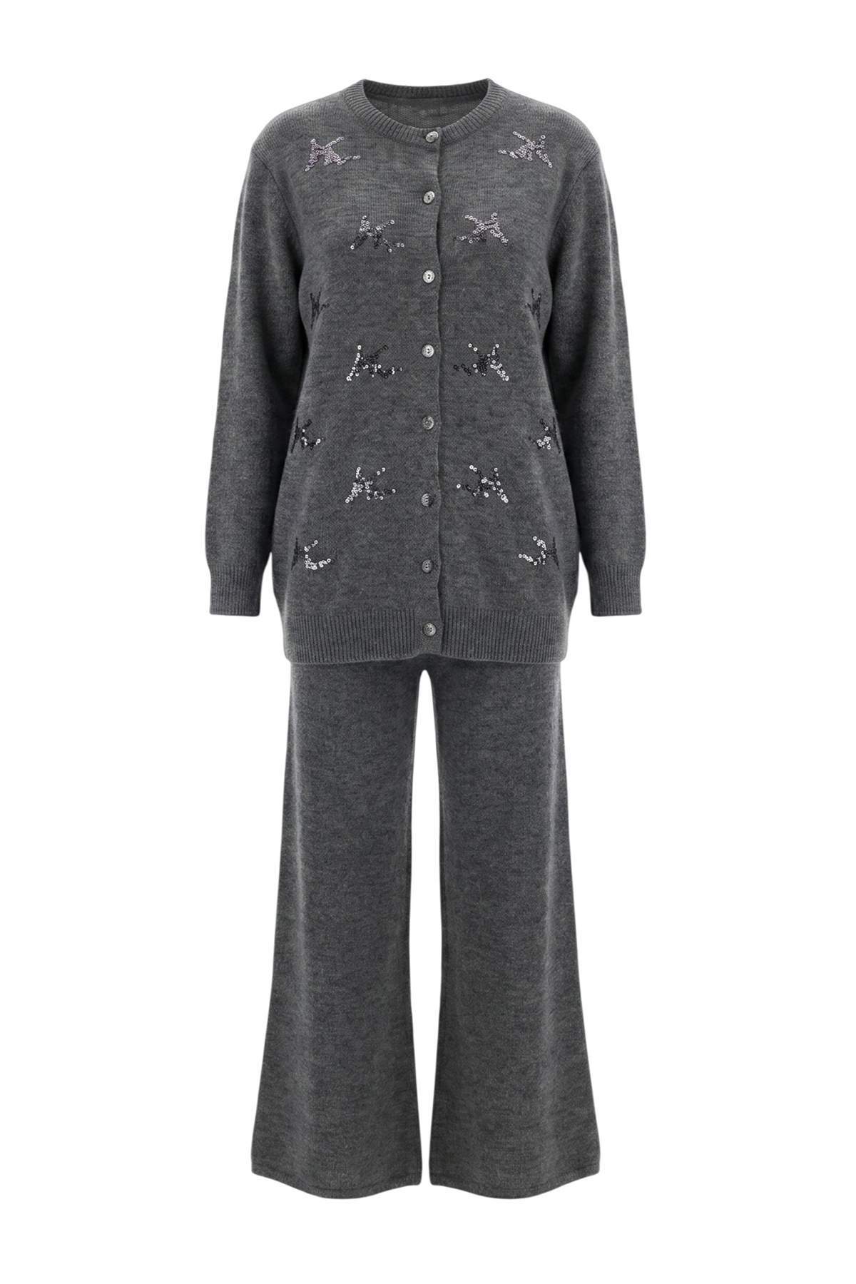 Trendyolmilla Modest Antrasit Regular Selanik Düz Triko Tesettür Alt - Üst Takım TCTAW27US00020