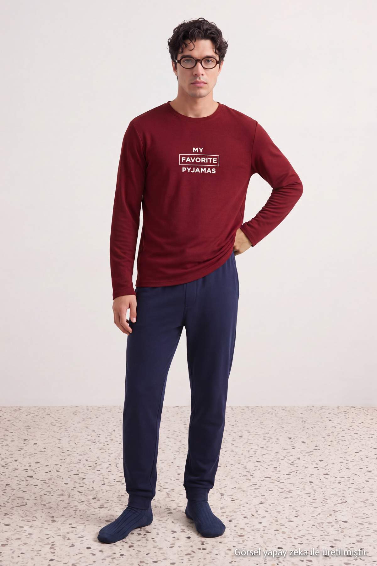 Trendyol kolekcija Burgundy regular fit pletena pidžama sa sloganom TMNAW22PT...