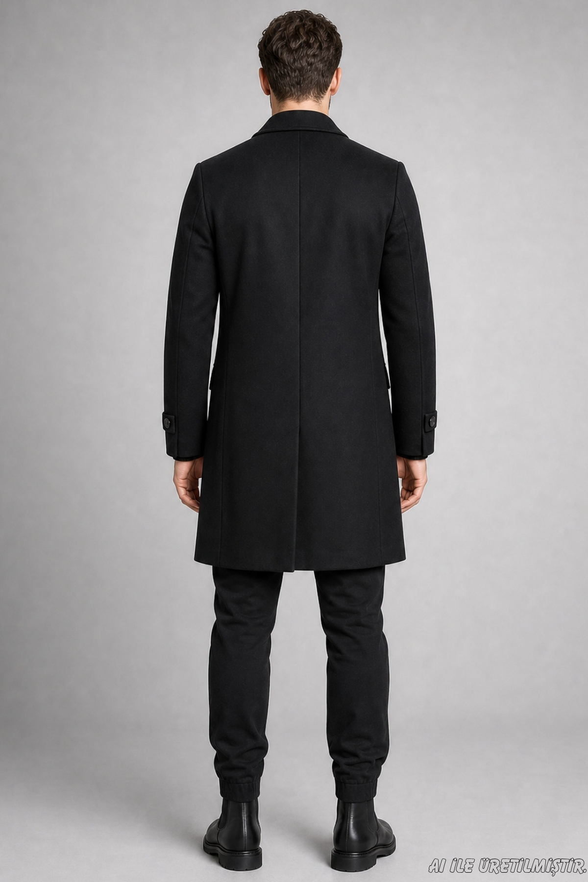 Freemen Erkek Siyah Slim Fit Kaşe Kaban Klasik Yaka 3 Düğmeli Uzun Kesim Kışlık Palto görsel 6