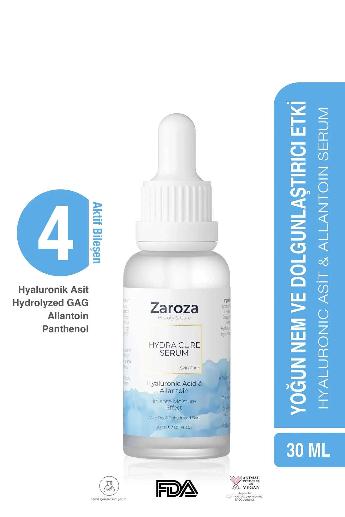 ZAROZA Yoğun Nemlendirici Serum (HYALURONİC SERUM & ALLANTOİN) - Hydra Cure Serum - 30 ml — ZRZ014