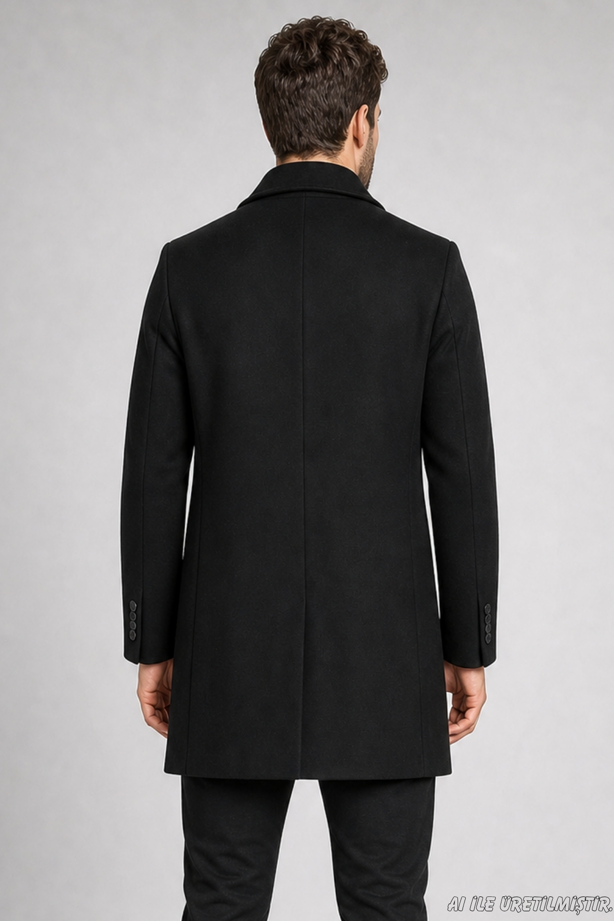 Freemen Erkek Siyah Slim Fit Kaşe Kaban Klasik Yaka 3 Düğmeli Kısa Kesim Kışlık Palto görsel 5