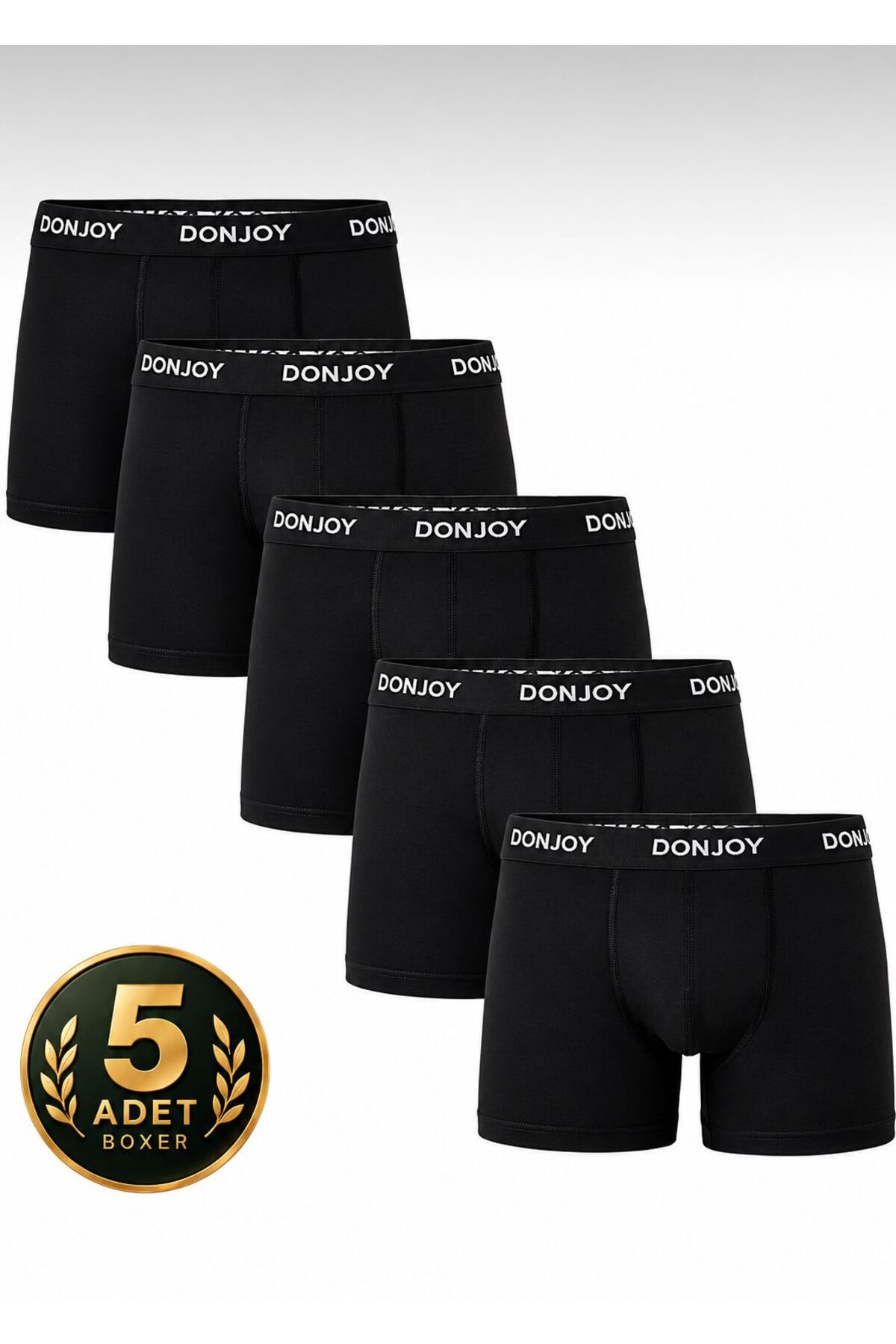don joy Erkek 5'li Pamuklu Likralı Penye Beli Lastikli Siyah Boxer
