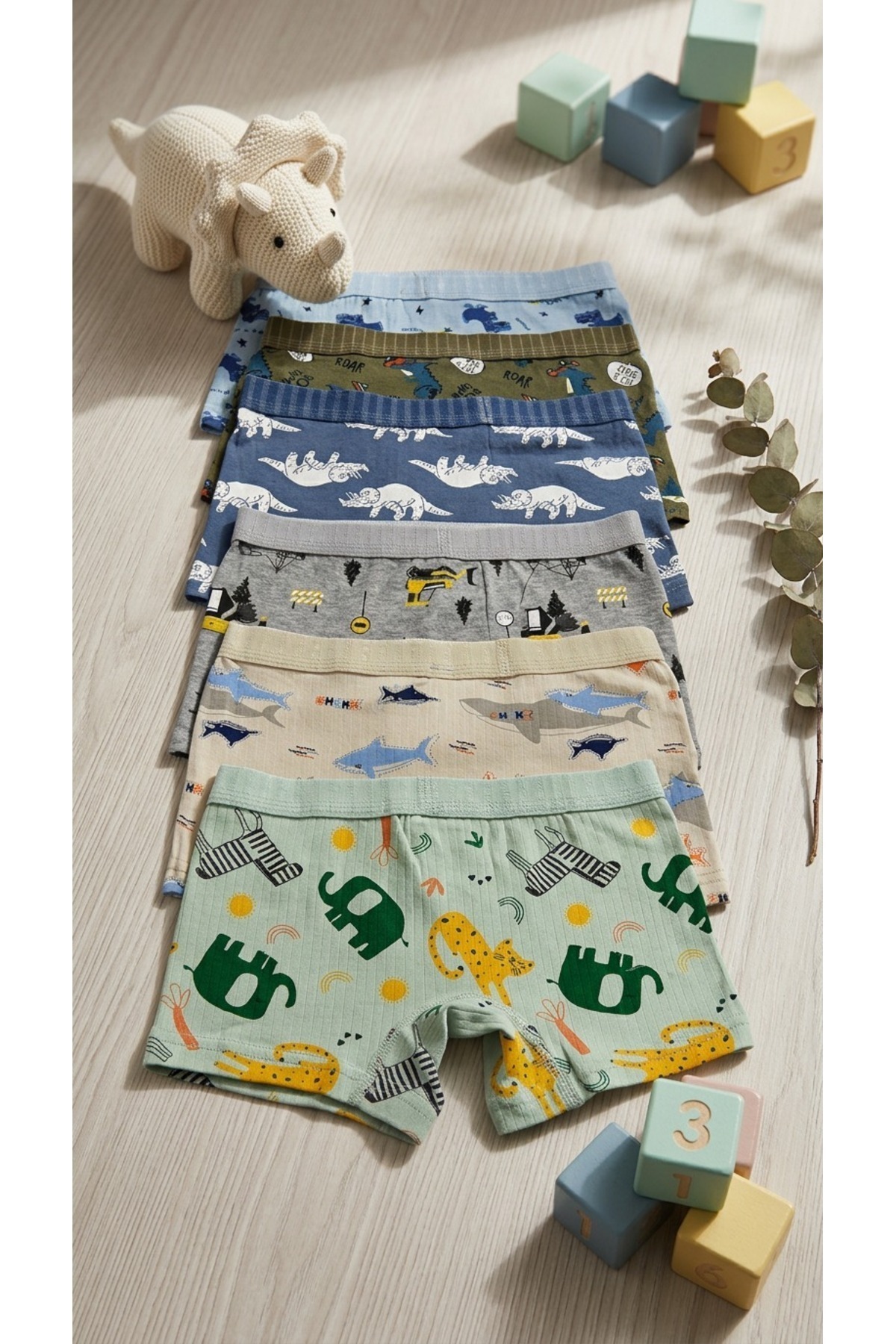 USLULAR Erkek Çocuk Boxer %100 Pamuklu Desenli 6’lı Paket, Nefes Alan Yumuşak Kumaş görsel 2