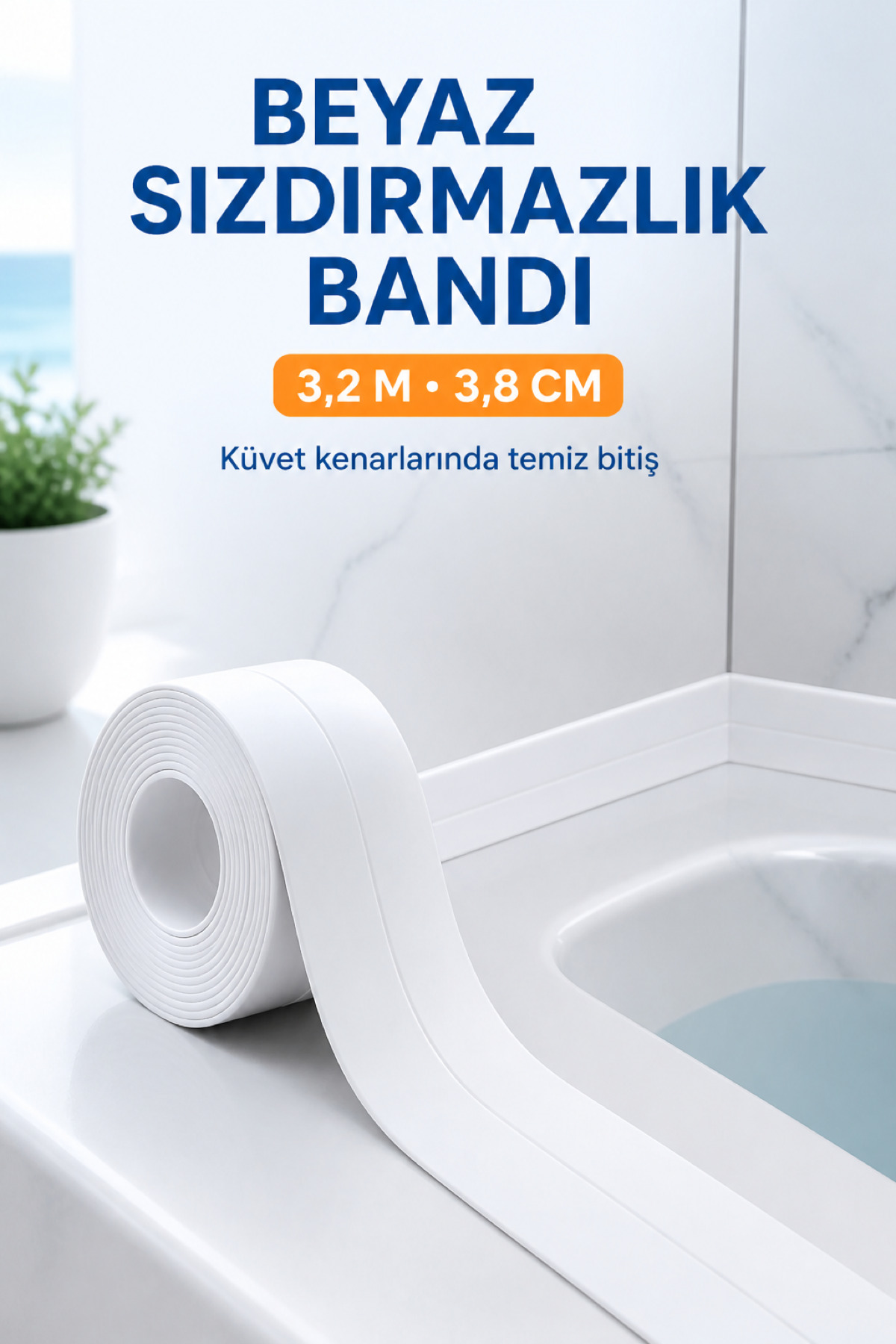 3.2M Banyo Küvet Mutfak Lavabo Su Sızdırmaz Bant Su Geçirmez Kenar Bandı Sızdırmazlık Tamir Beyaz