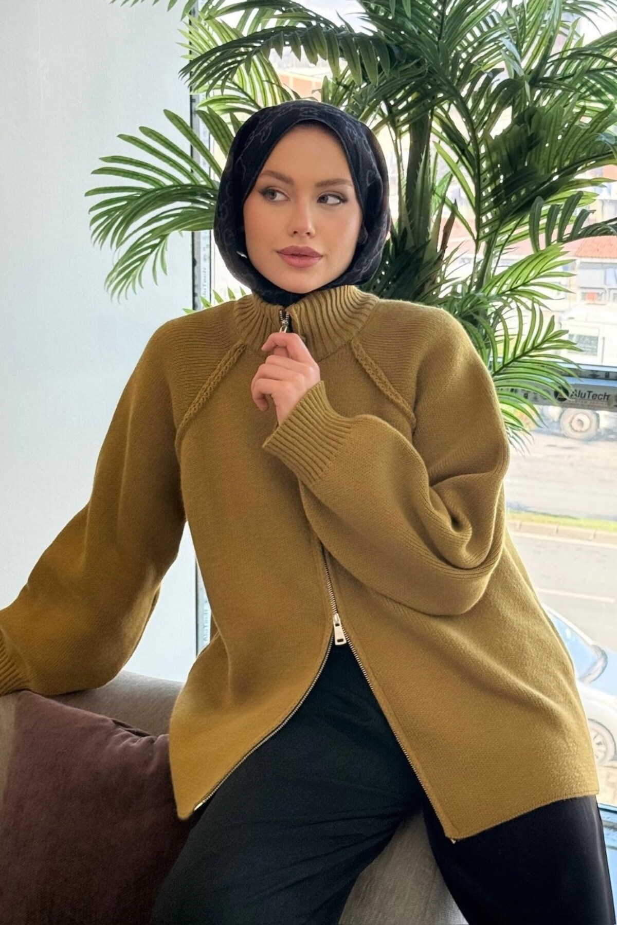 Rosie Fermuarlı Hırka Hardal 3