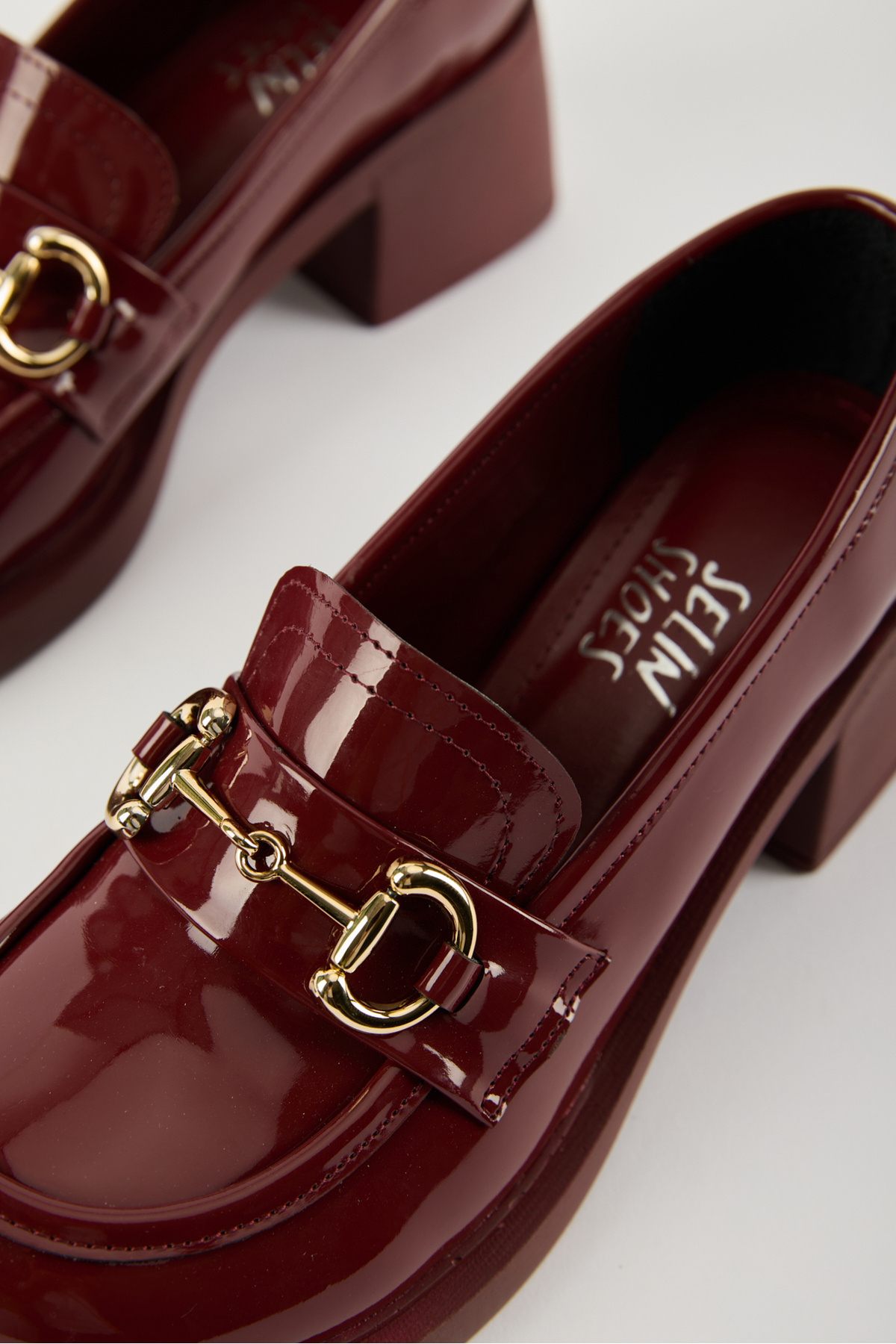 selin shoes HİLY Kadın Rugan Aksesuarlı Loafer- BORDO görsel 5