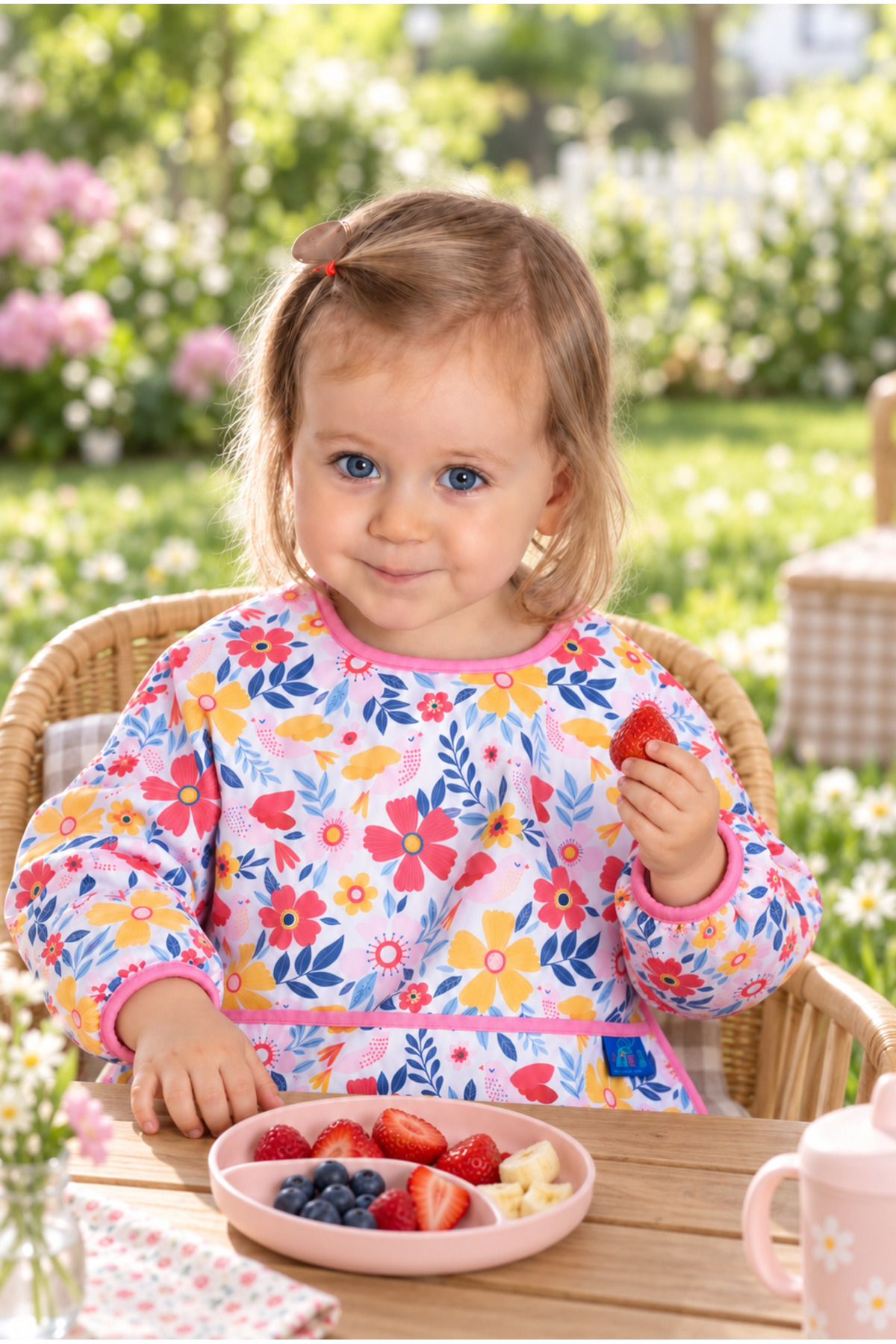 Flower Desenli Sıvı Geçirmez Unisex Aktivite ve Mama Önlüğü 6-24 Ay