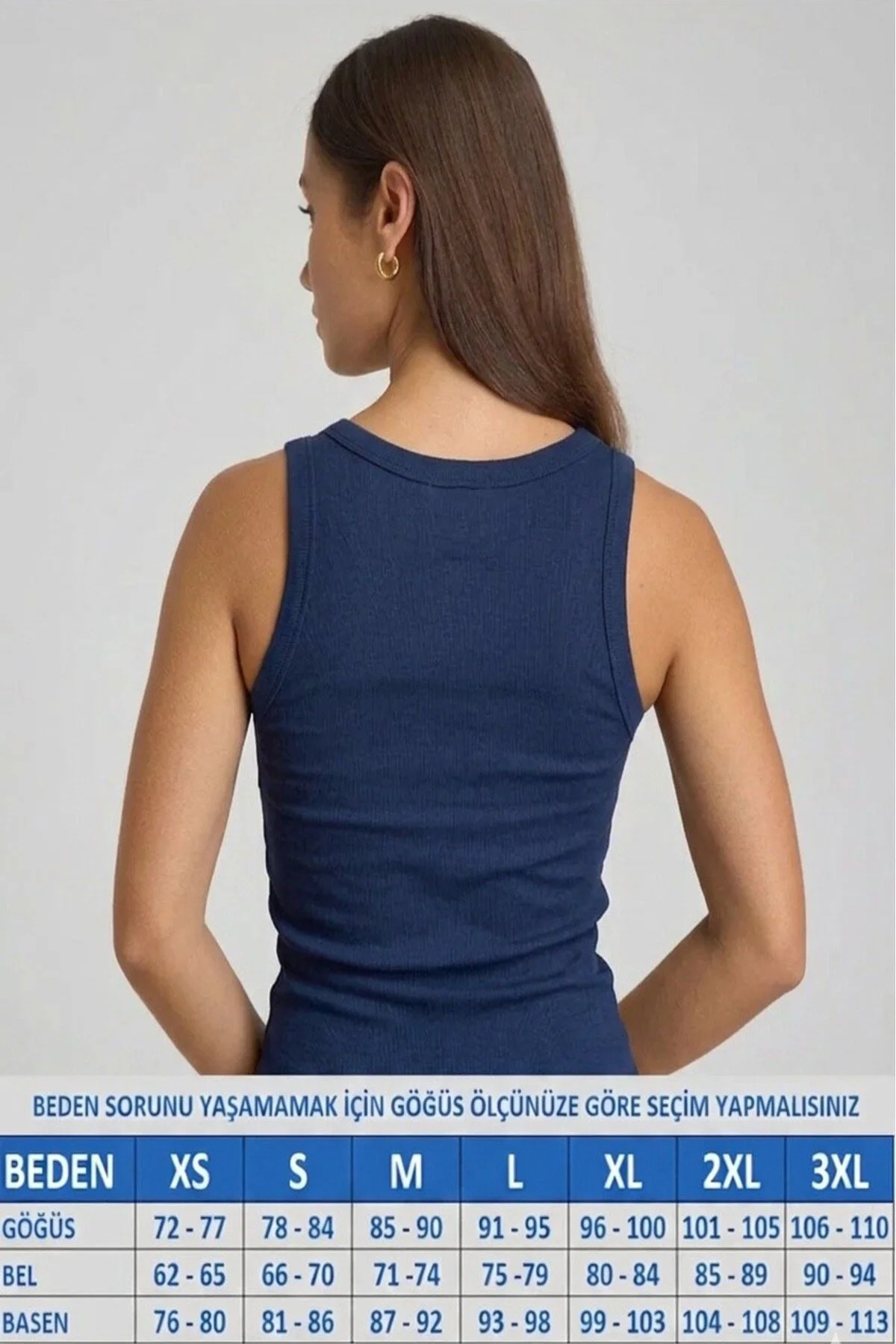 MİO ESTİLO Kadın Geniş Askılı Kaşkorse Fitilli Lacivert Atlet, Novelle görsel 2