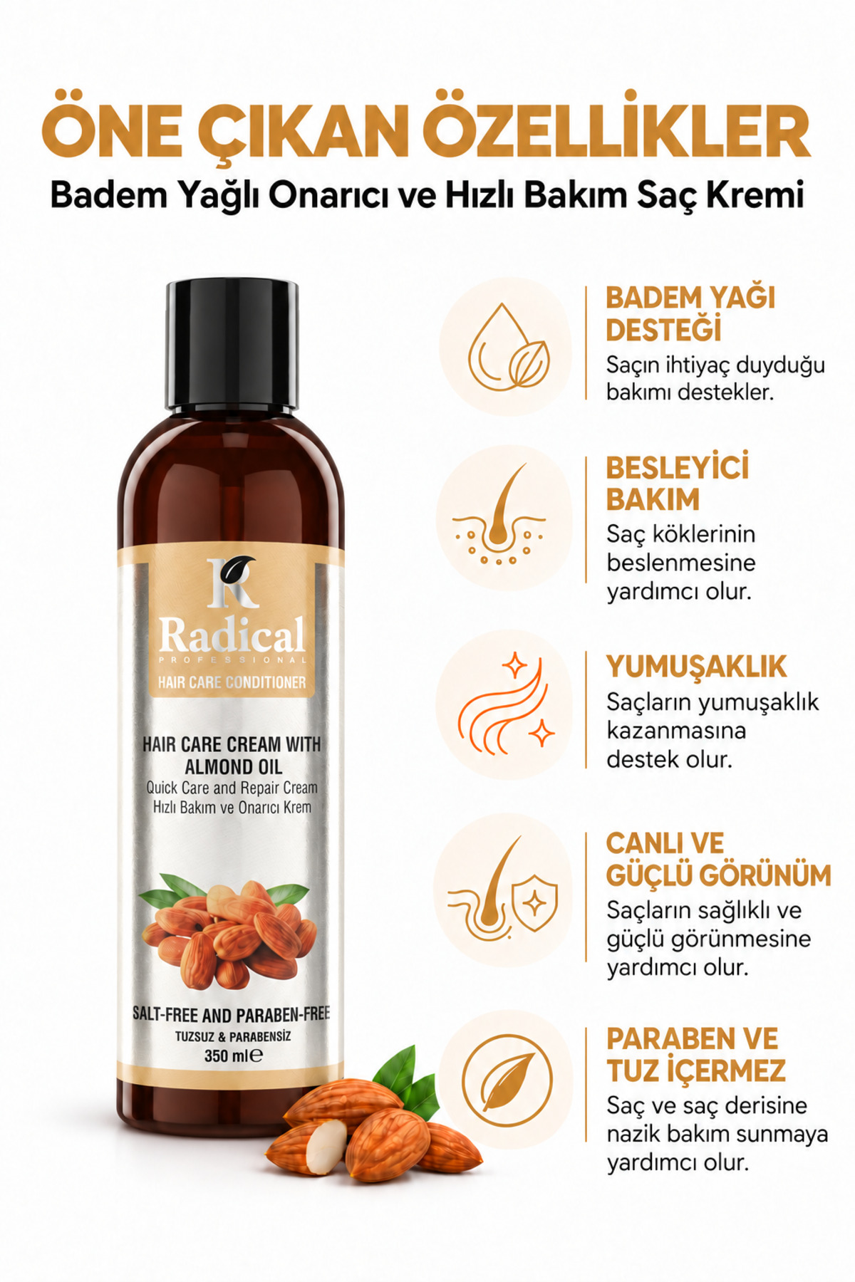 Badem Yağlı Saç Bakim Kremi 350 ML — 0001sackrem-badem350 — تصویر 2 از 4
