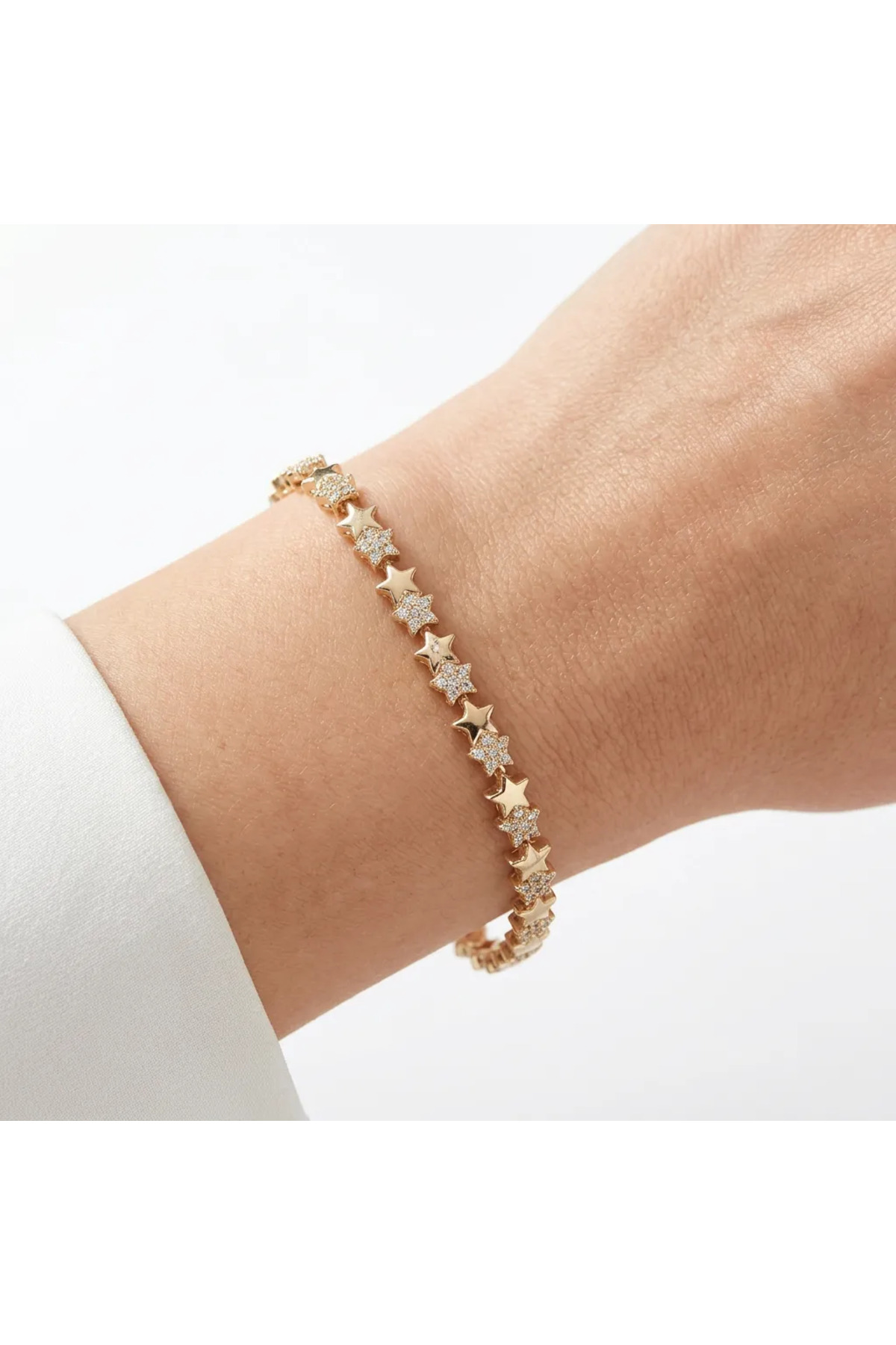 XUPING JEWELRY POKAK Xuping 14K Altın Kaplama Mini Yıldız Zirkon Vip Bileklik - 17CM+2CM UZATMA EKİ