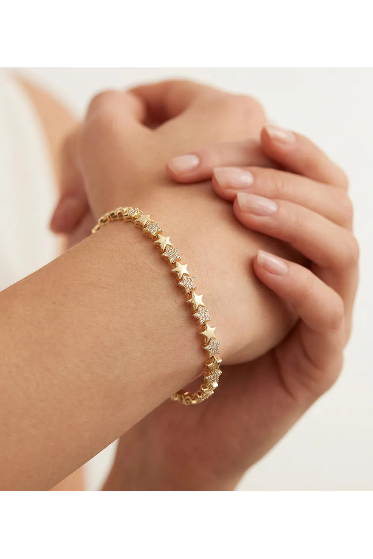 XUPING JEWELRY POKAK Xuping 14K Altın Kaplama Mini Yıldız Zirkon Vip Bileklik - 17CM+2CM UZATMA EKİ görsel 4