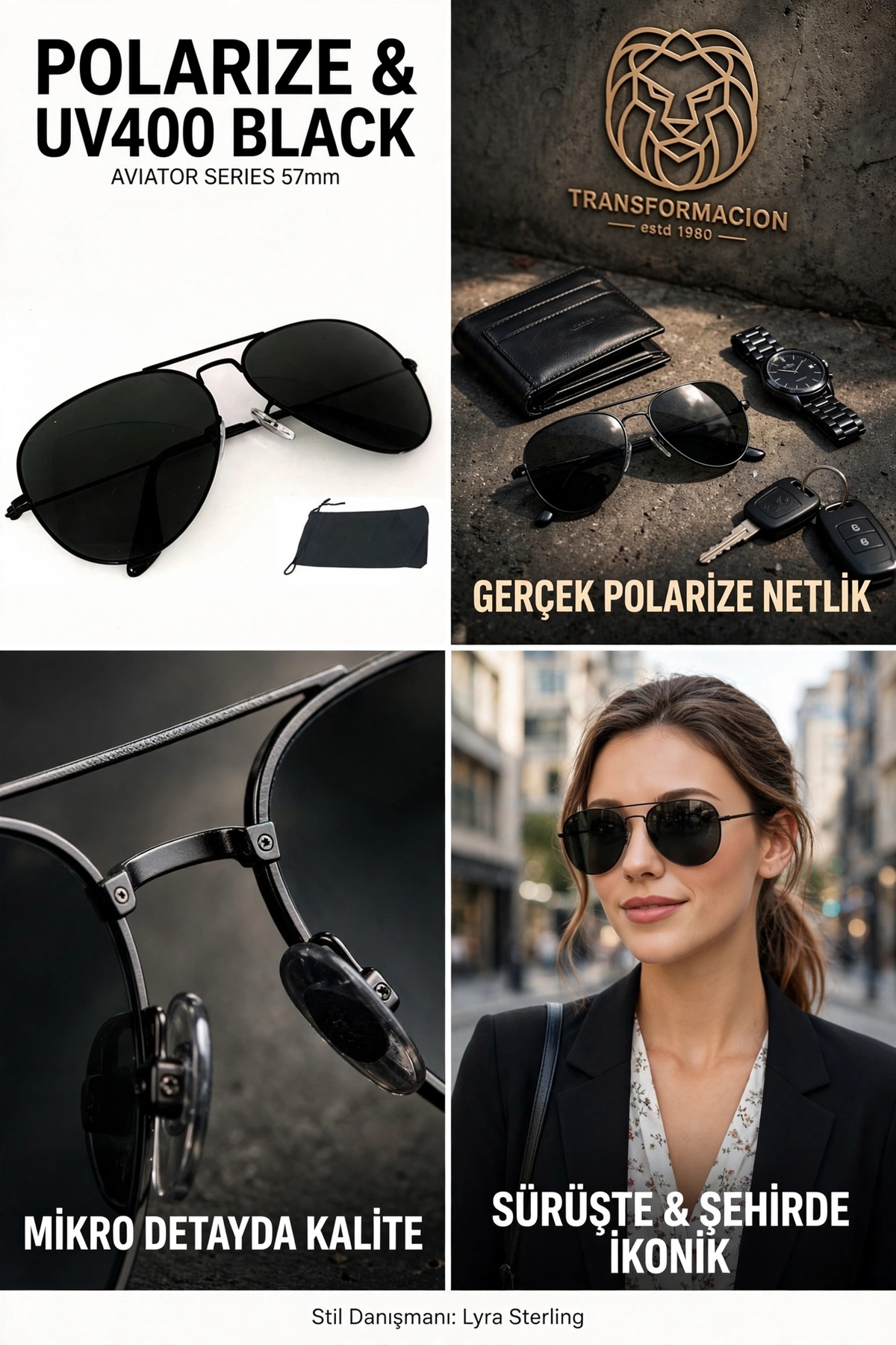 Transformacion Polarize Black Aviator Güneş Gözlüğü UV400 Korumalı Erkek Kadın Klasik Siyah Pilot Gözlük Ekartman 57mm 718306 görsel 3
