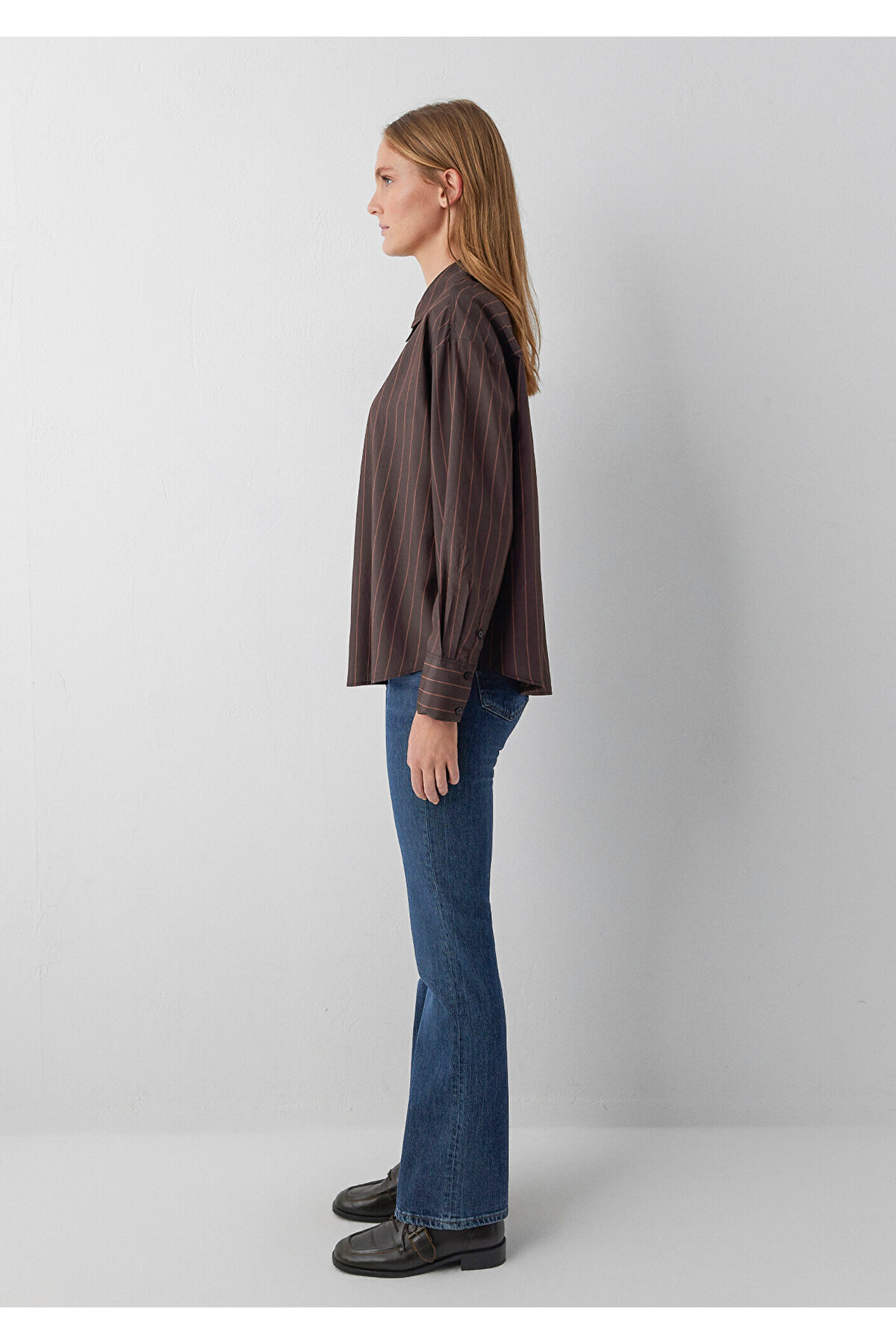 Çizgili Kahverengi Gömlek Oversize / Geniş Kesim 1220417-90777 — قهوه‌ای — تصویر 4 از 7
