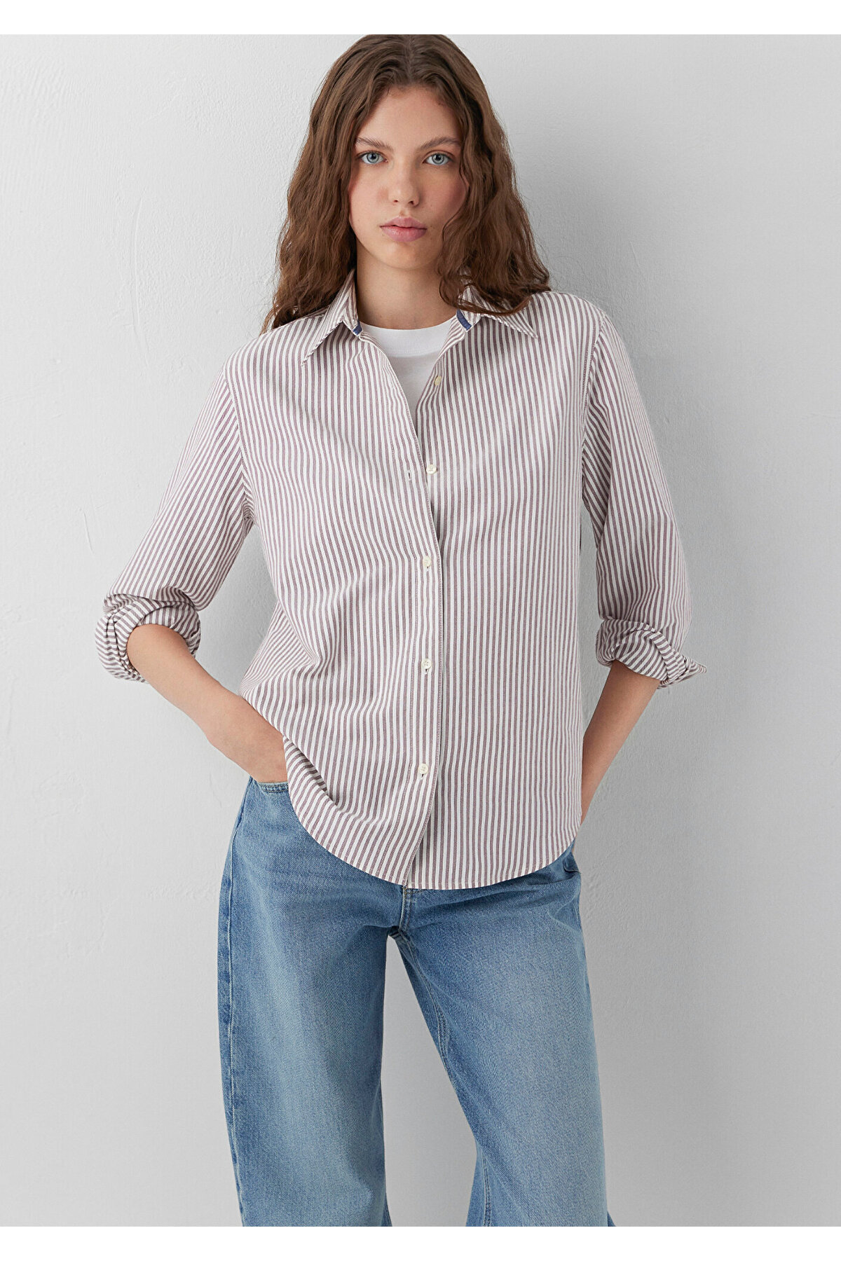 Çizgili Gömlek Regular Fit / Normal Kesim 1211584-87982 — قرمز — تصویر 2 از 8