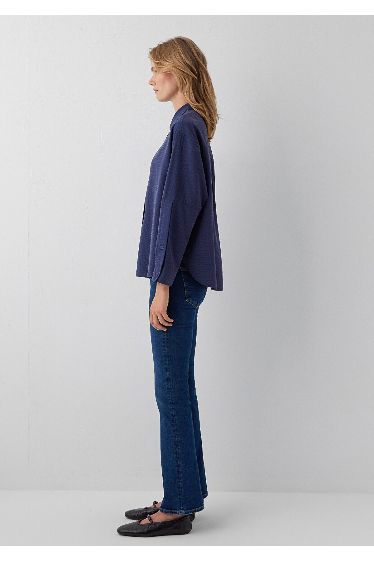 (Tencel™) Lyocell Karışımlı Lacivert Gömlek Oversize / Geniş Kesim 1220468-81617 — سرمه‌ای — تصویر 4 از 7