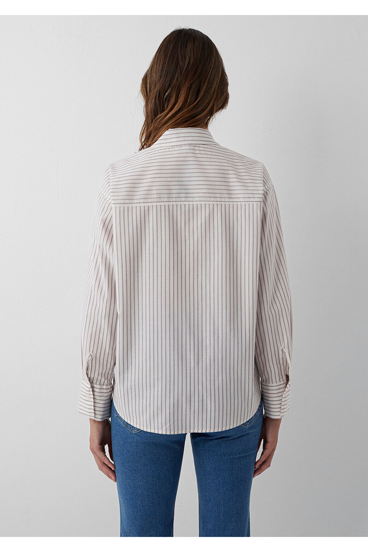Bordo Çizgili Gömlek Loose Fit / Bol Rahat Kesim 1211201-87982 — اکرو — تصویر 5 از 7