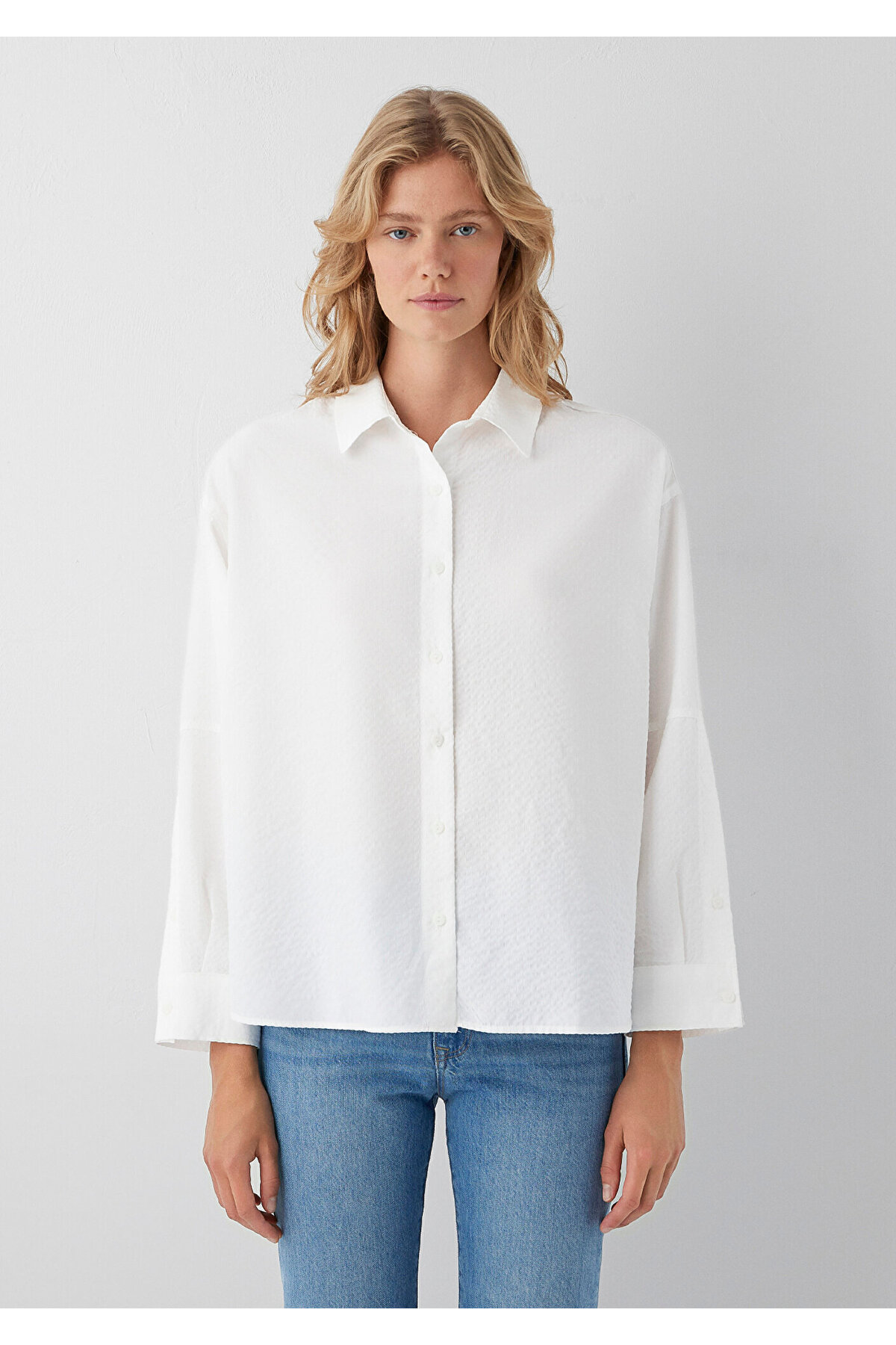 (Tencel™) Lyocell Karışımlı Beyaz Gömlek Oversize / Geniş Kesim 1220468-89583 — سفید — تصویر 3 از 7