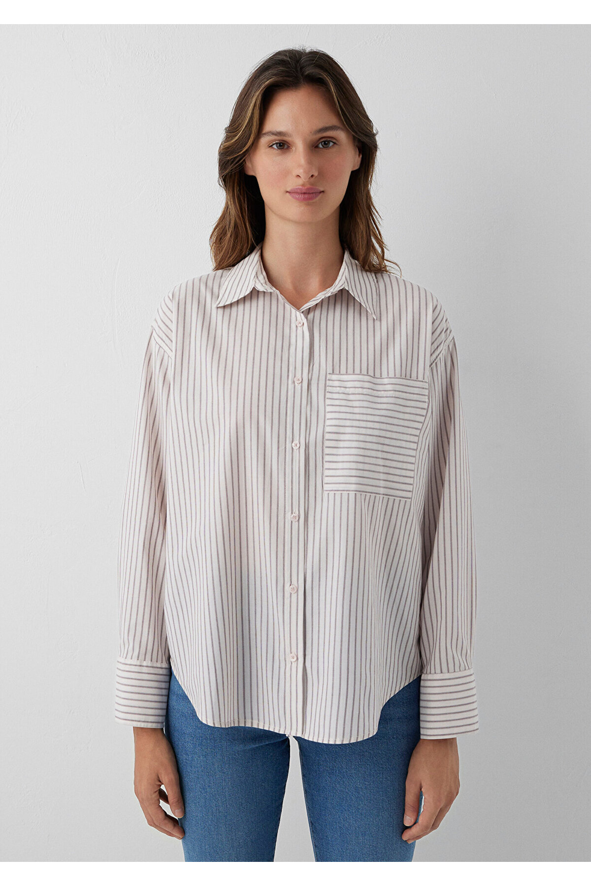 Bordo Çizgili Gömlek Loose Fit / Bol Rahat Kesim 1211201-87982 — اکرو — تصویر 3 از 7