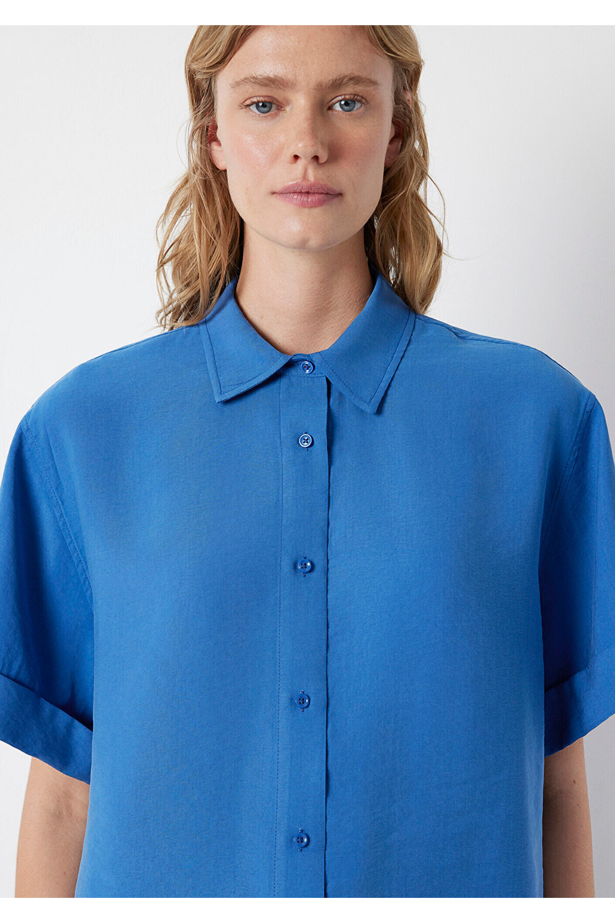 Modal (Tencel™) Karışımlı Gömlek Oversize / Geniş Kesim 1211488-70912 — آبی 135809764(özse giyim) — تصویر 6 از 7
