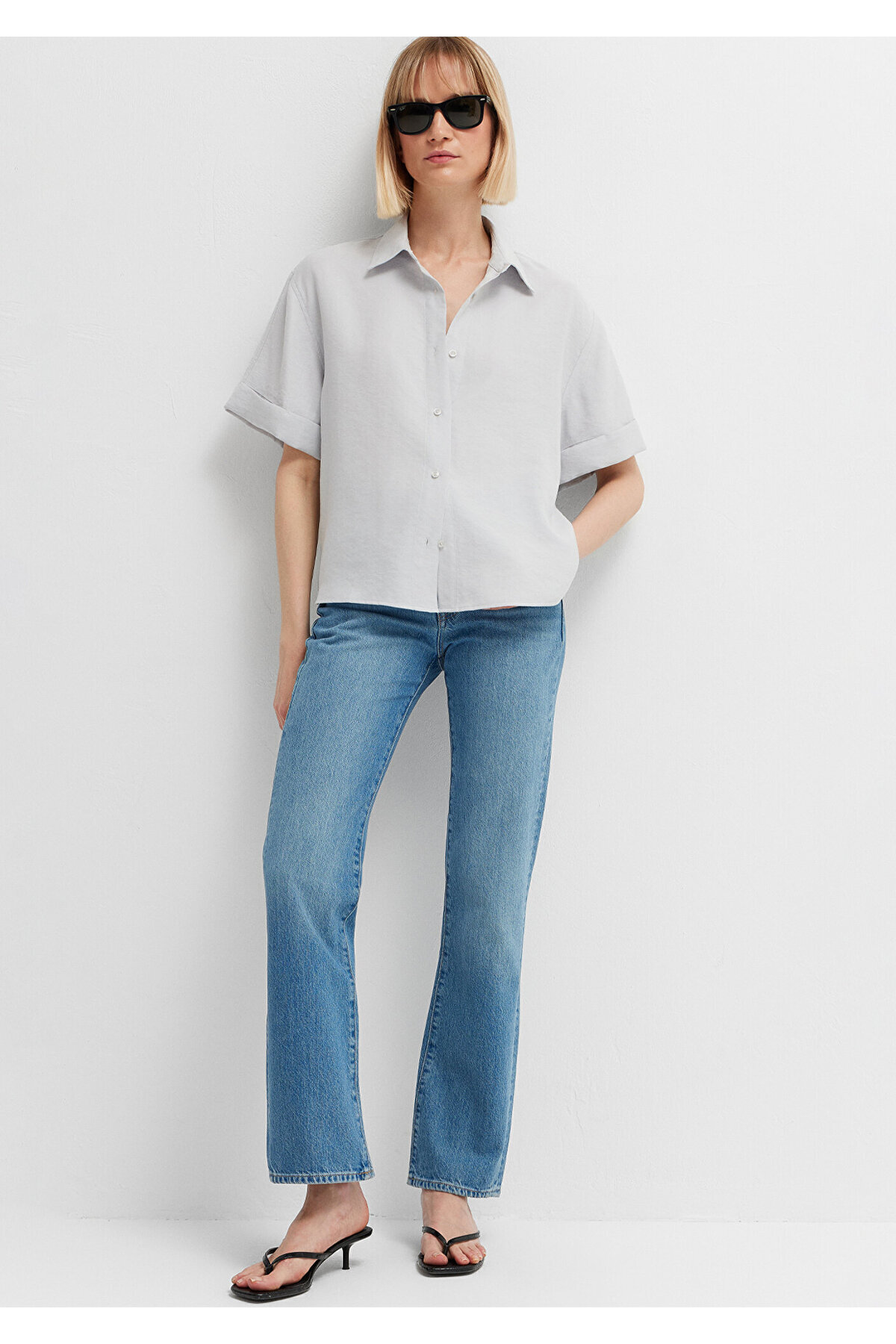 Modal (Tencel™) Karışımlı Açık Gömlek Oversize / Geniş Kesim 1211488-70802 — آبی — تصویر 2 از 7
