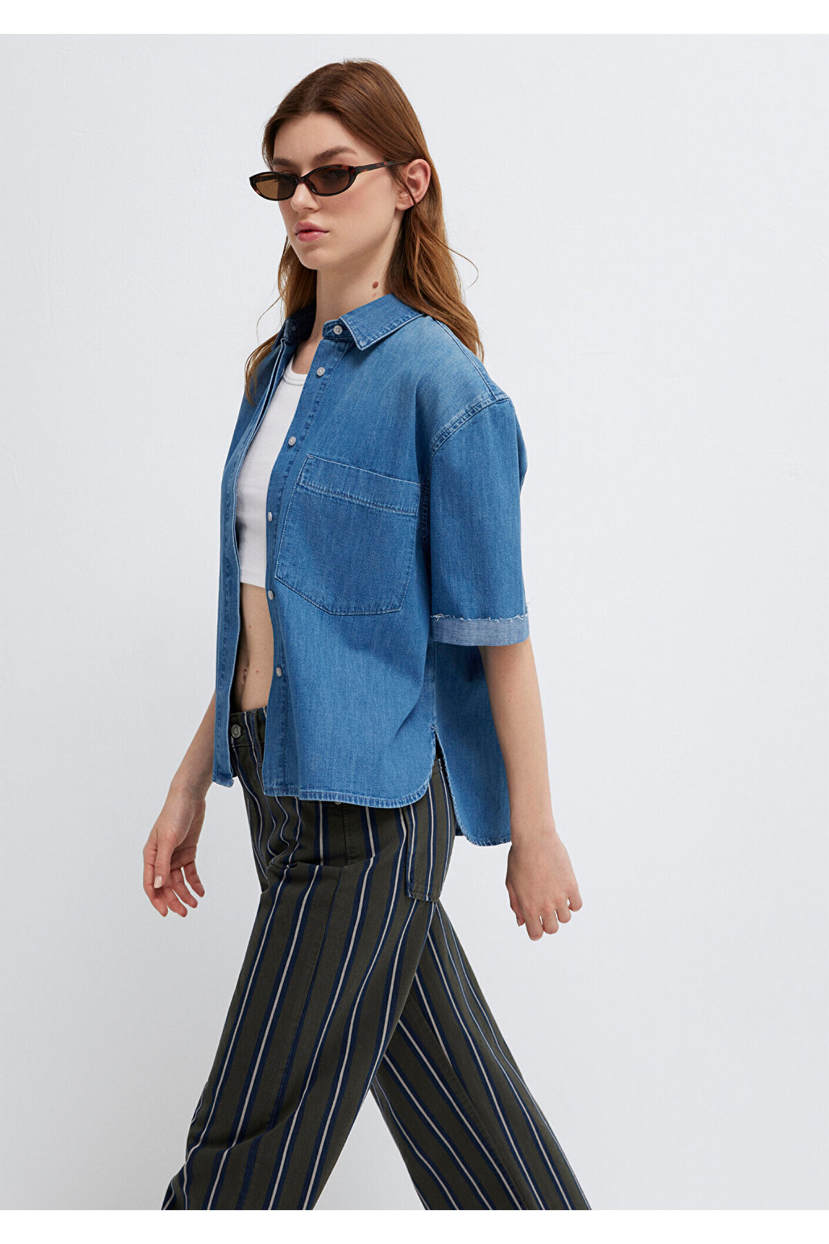 Edition Indigo Mavisi Jean Gömlek Boxy Fit 1221024-A3166 — سرمه‌ای — تصویر 2 از 8