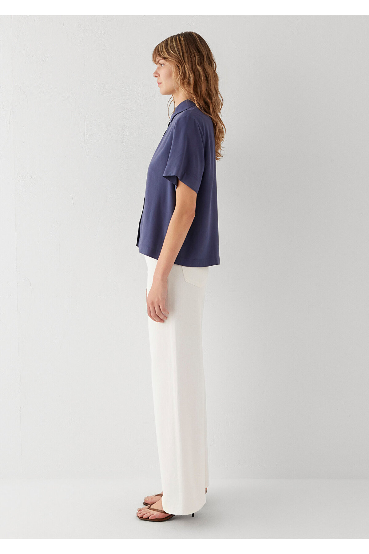 Kısa Kollu Lacivert Gömlek Loose Fit / Bol Rahat Kesim 1211613-86965 — سرمه‌ای AST11028 — تصویر 4 از 7