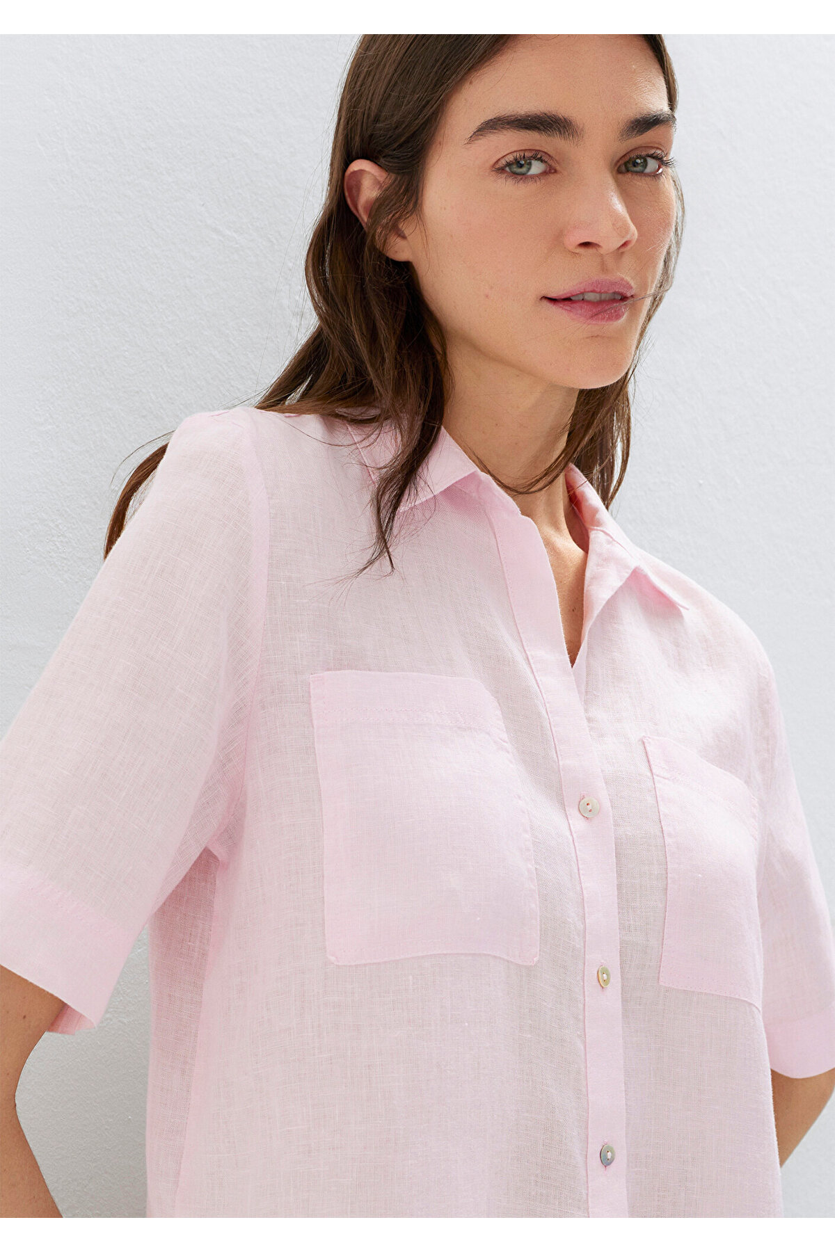 Cepli Pembe Keten Gömlek Slim Fit / Dar Kesim 1211466-90773 — صورتی — تصویر 3 از 8