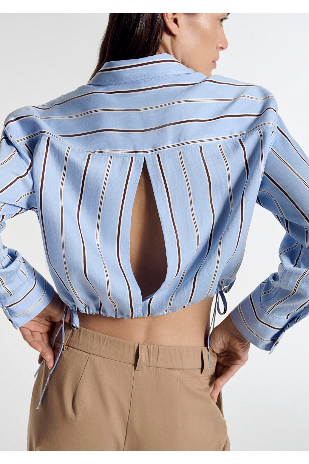 Çizgili Crop Gömlek Crop / Kısa Kesim 1211510-91571 — بنفش — تصویر 5 از 8