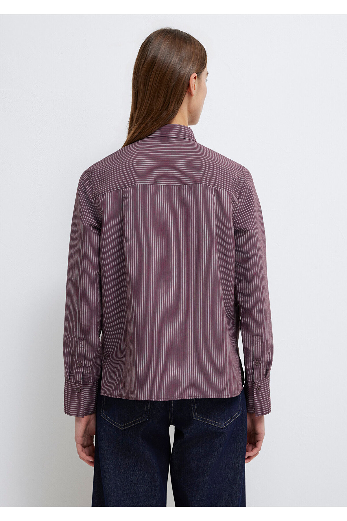 Çizgili (TENCEL™) Liyosel Karışımlı Gömlek Regular Fit / Normal Kesim 1211374-91569 — بنفش — تصویر 6 از 8
