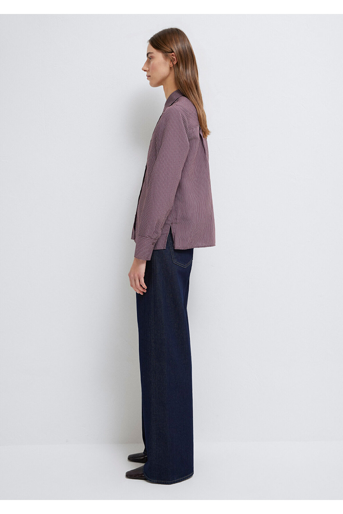 Çizgili (TENCEL™) Liyosel Karışımlı Gömlek Regular Fit / Normal Kesim 1211374-91569 — بنفش — تصویر 5 از 8