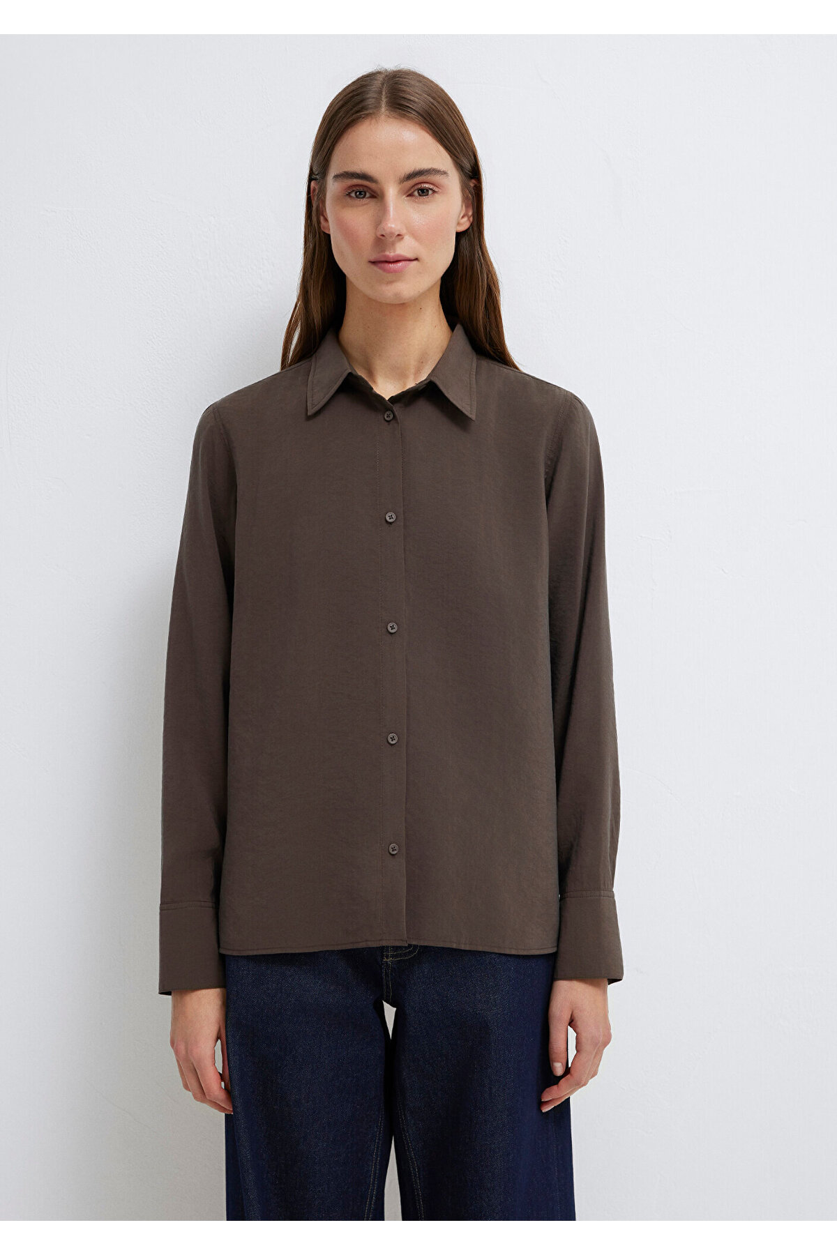 Kahverengi (TENCEL™) Liyosel Karışımlı Gömlek Regular Fit / Normal Kesim 1211374-70238 — قهوه‌ای — تصویر 4 از 8