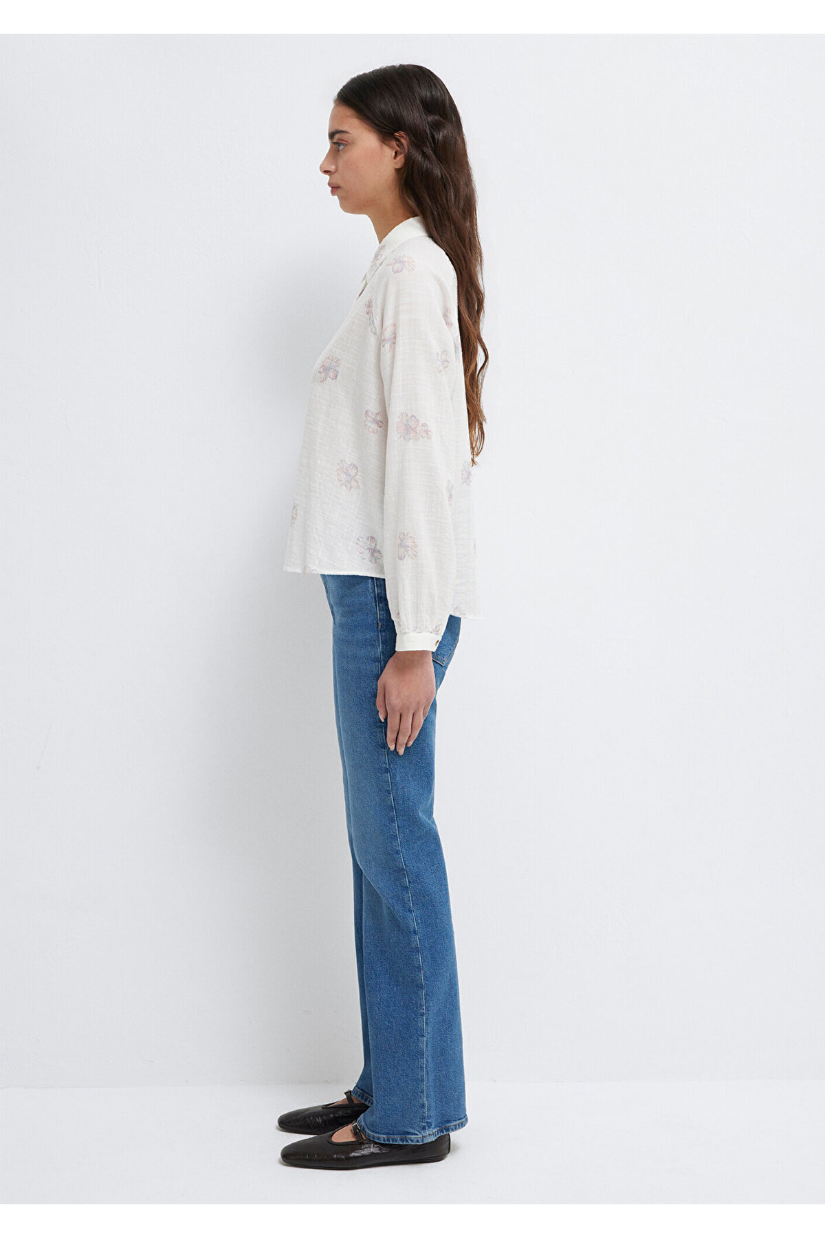 Çiçek Baskılı Ekru Gömlek Loose Fit / Bol Rahat Kesim 122514-91496 — صورتی — تصویر 5 از 8