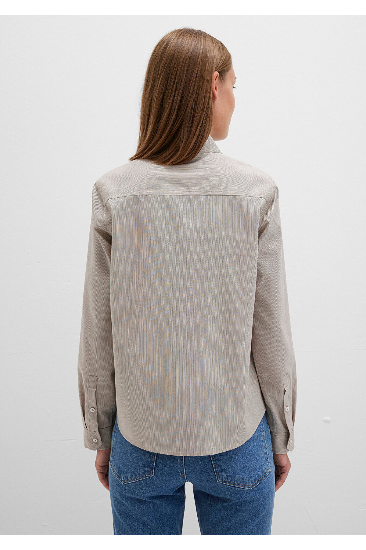 Çizgili Gömlek Slim Fit / Dar Kesim 1211339-85431 — خاکستری 1211339-o — تصویر 4 از 6