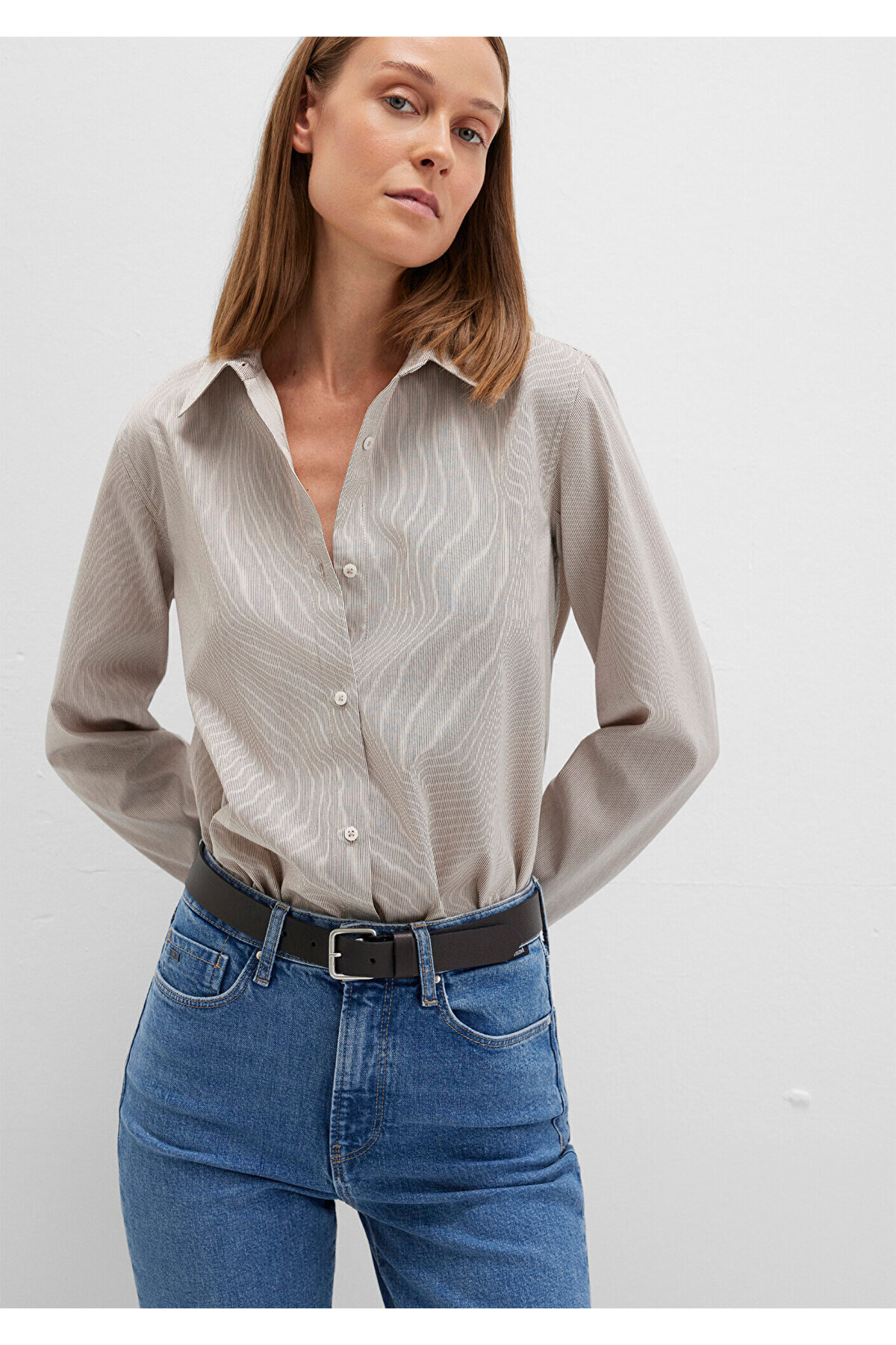Çizgili Gömlek Slim Fit / Dar Kesim 1211339-85431 — خاکستری 1211339-o — تصویر 2 از 6
