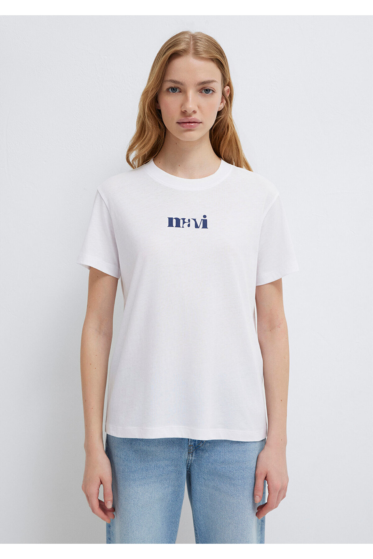 Mavi Baskılı Beyaz Tişört Regular Fit / Normal Kesim 1612241-620 görsel 4
