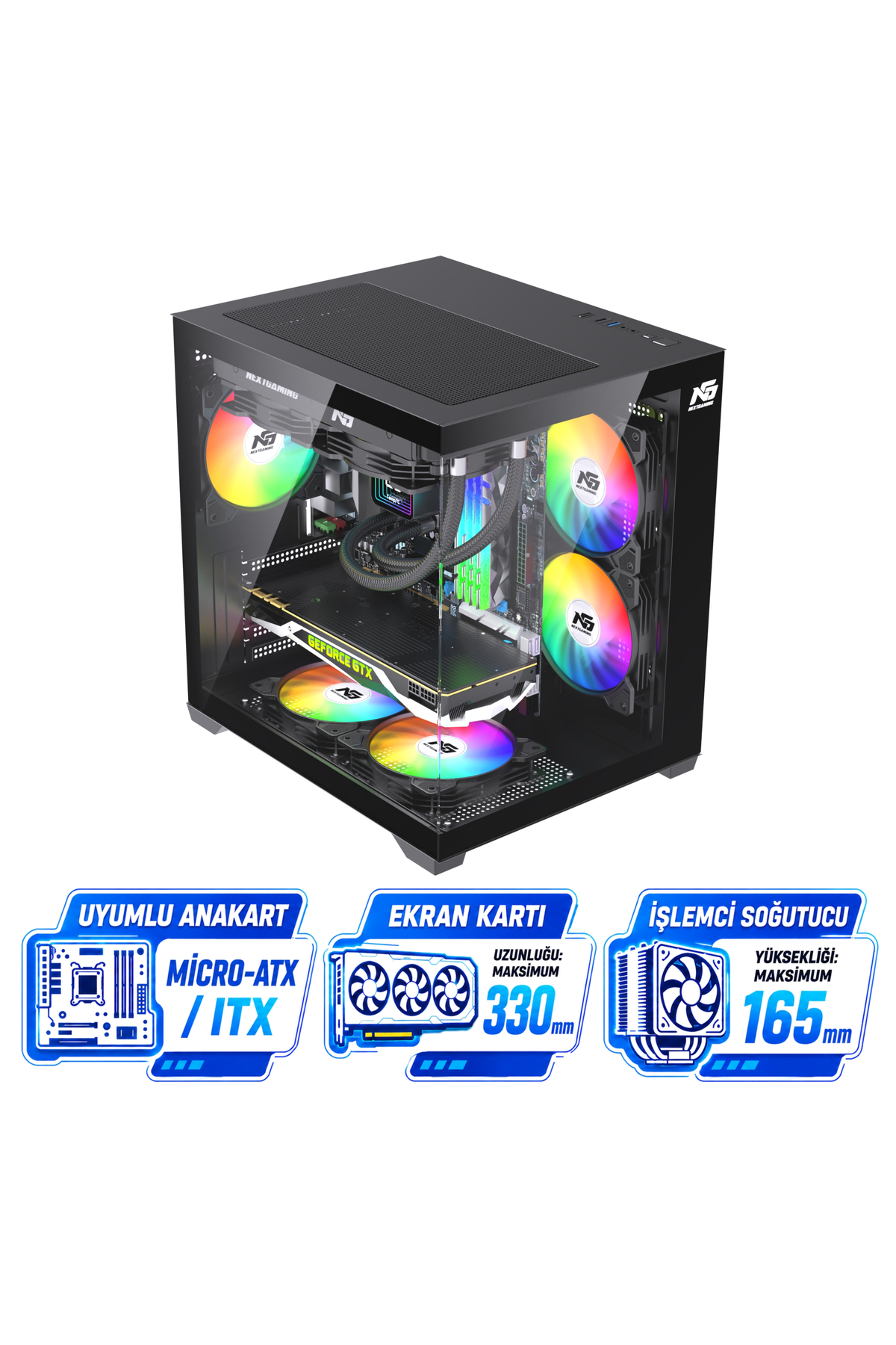 کیس کامپیوتر اوریون کیوب 5x با فن RGB قابل تعویض M-Atx رنگ مشکی