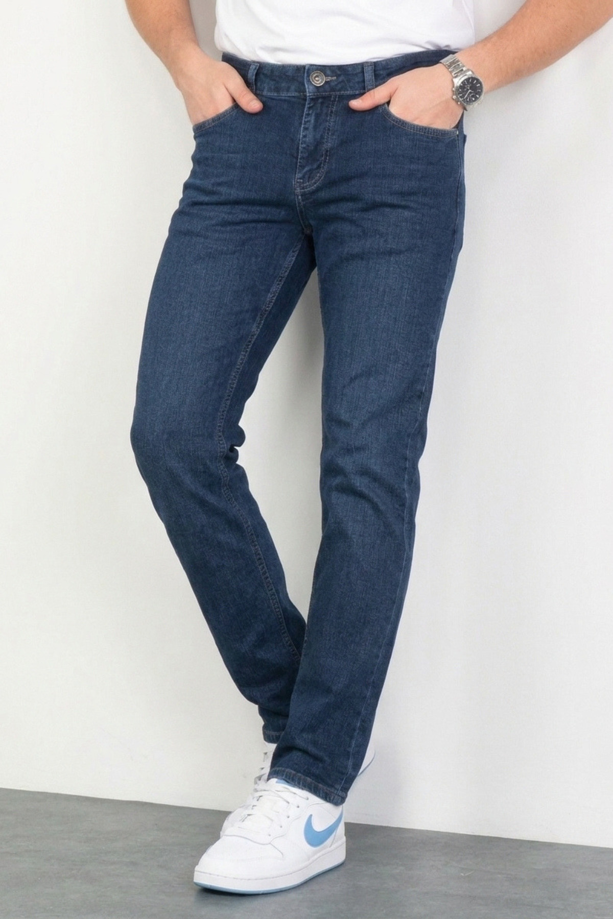 HLT JEANS Keven Koyu Mavi Taşlamalı Slim Fit Likralı Esnek Kot Pantolon görsel 3