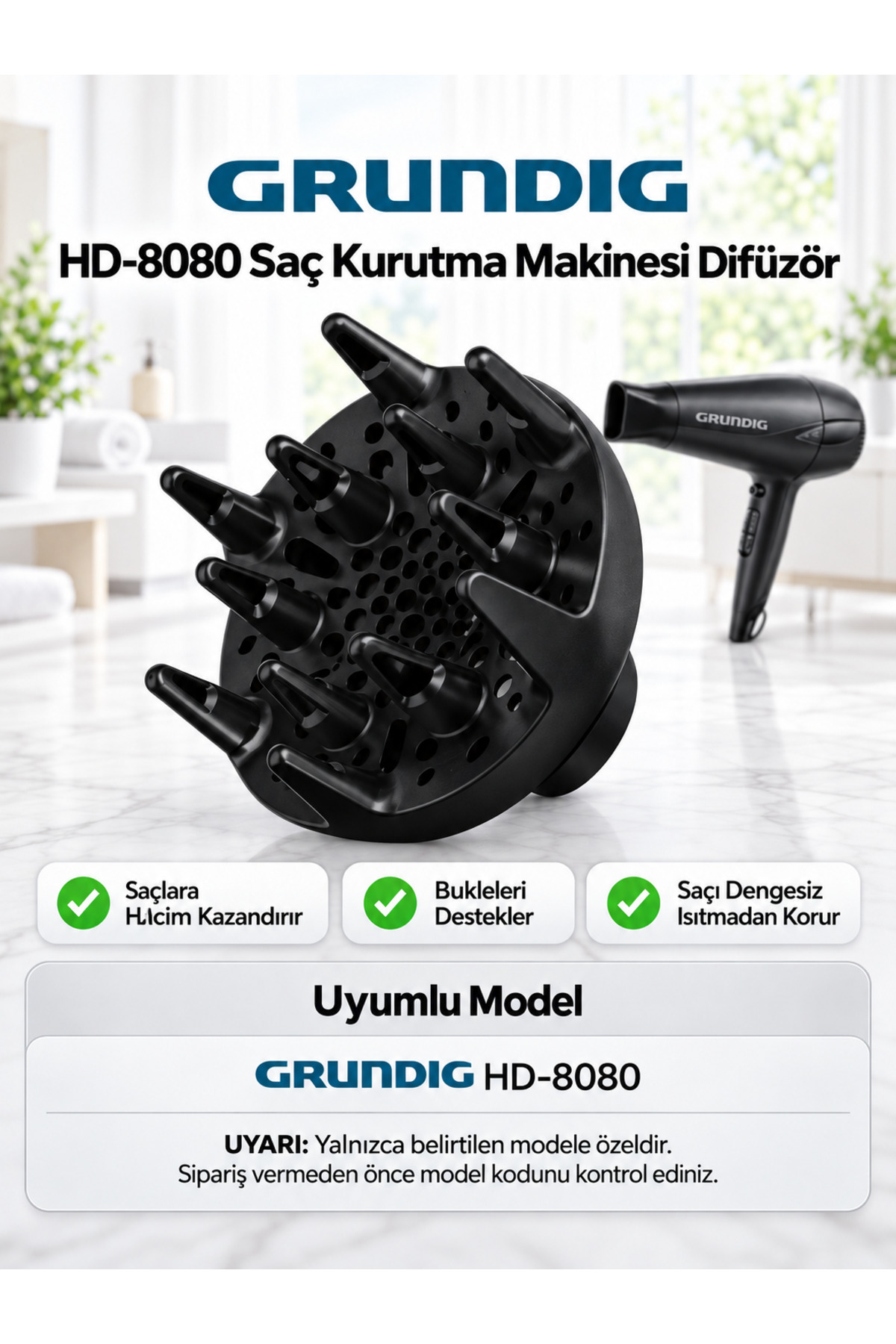 ÖZ BEYAZ EŞYA _Grundig - HD-8080 Saç Kurutma Makinesi Difüzör - Fiyatı