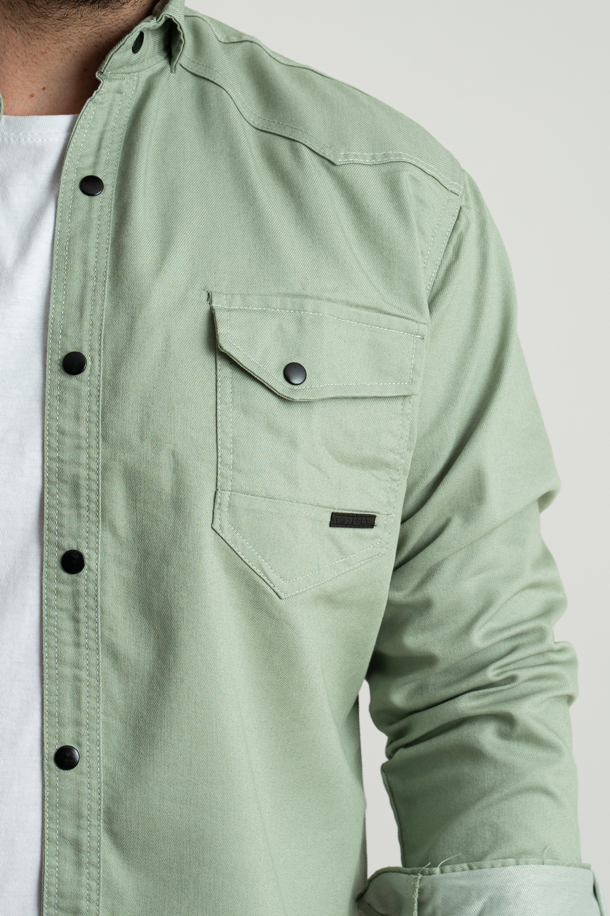 Slim Fit Erkek Kot Gömlek Su Yeşili 5XL BEDEN 110-115 KİLO — سبز 00064 — تصویر 6 از 7