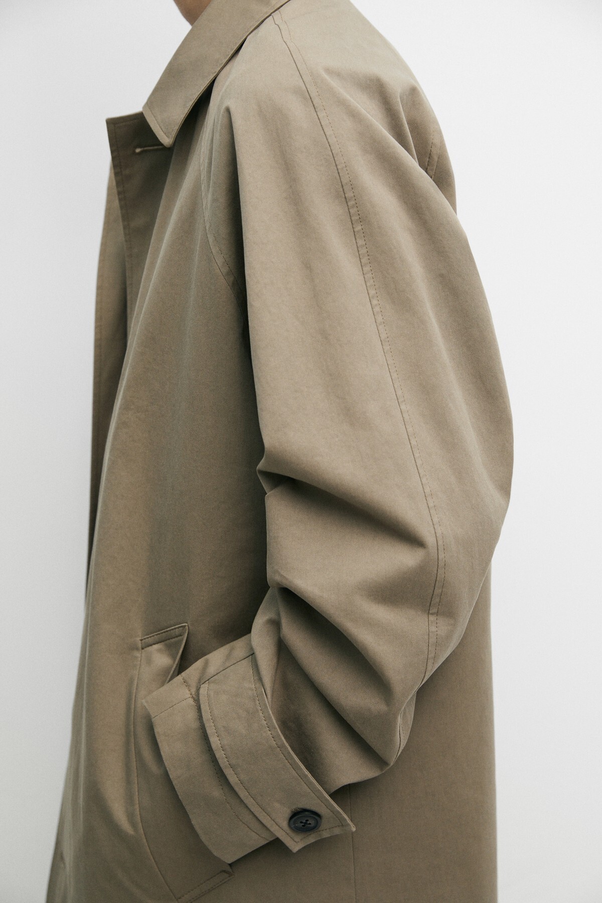Massimo Dutti %100 pamuklu oversize uzun trençkot görsel 4